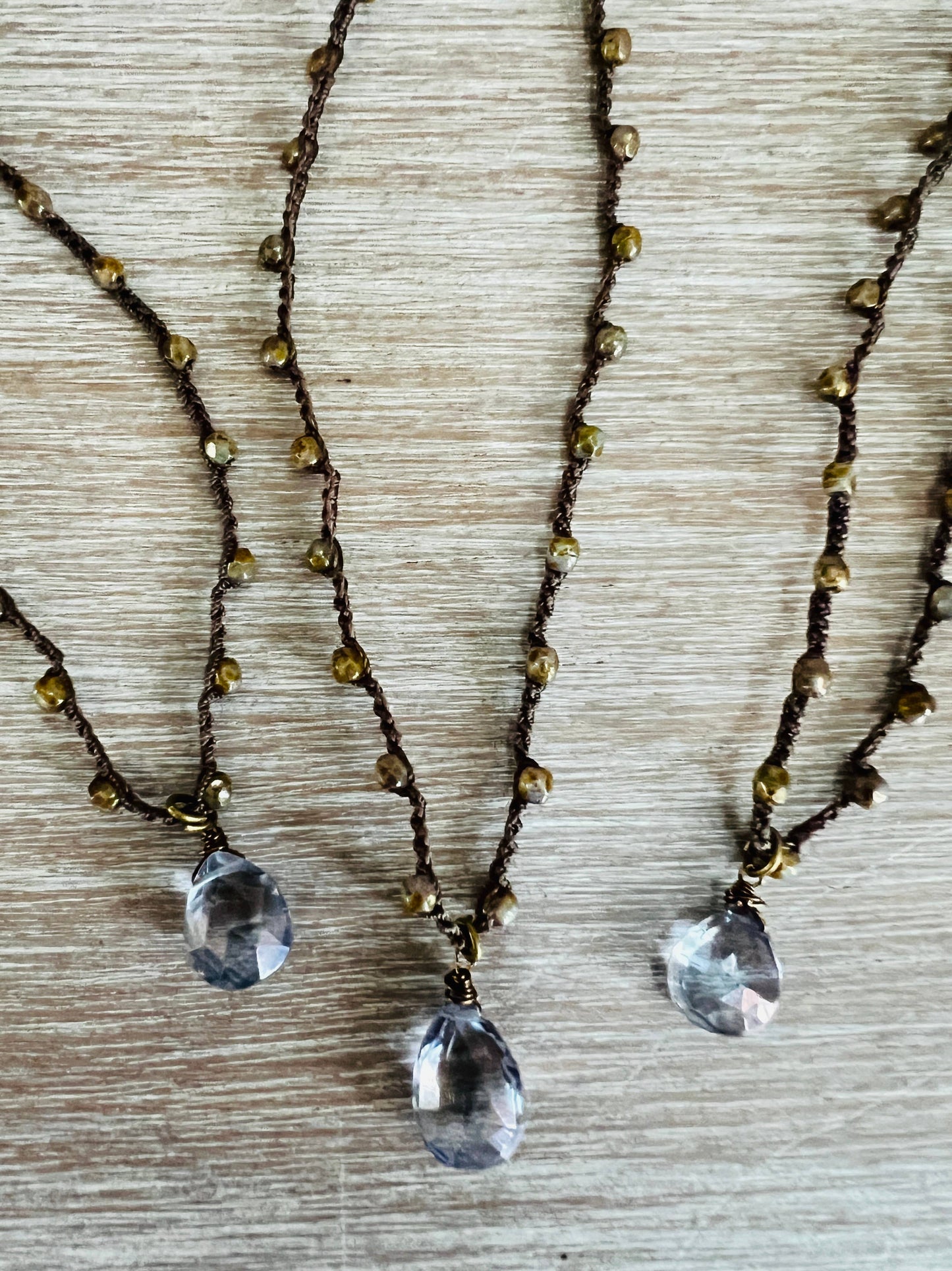 Denim Quartz Drop Simple Beach Necklace With Czech Crystals