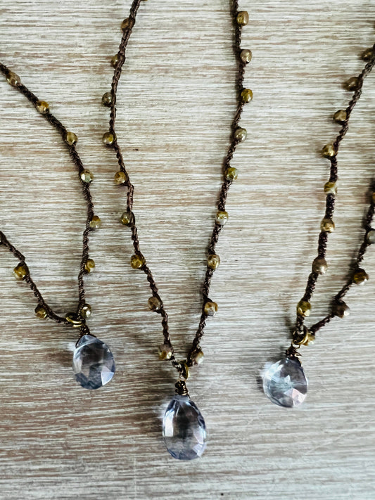 Denim Quartz Drop Simple Beach Necklace With Czech Crystals