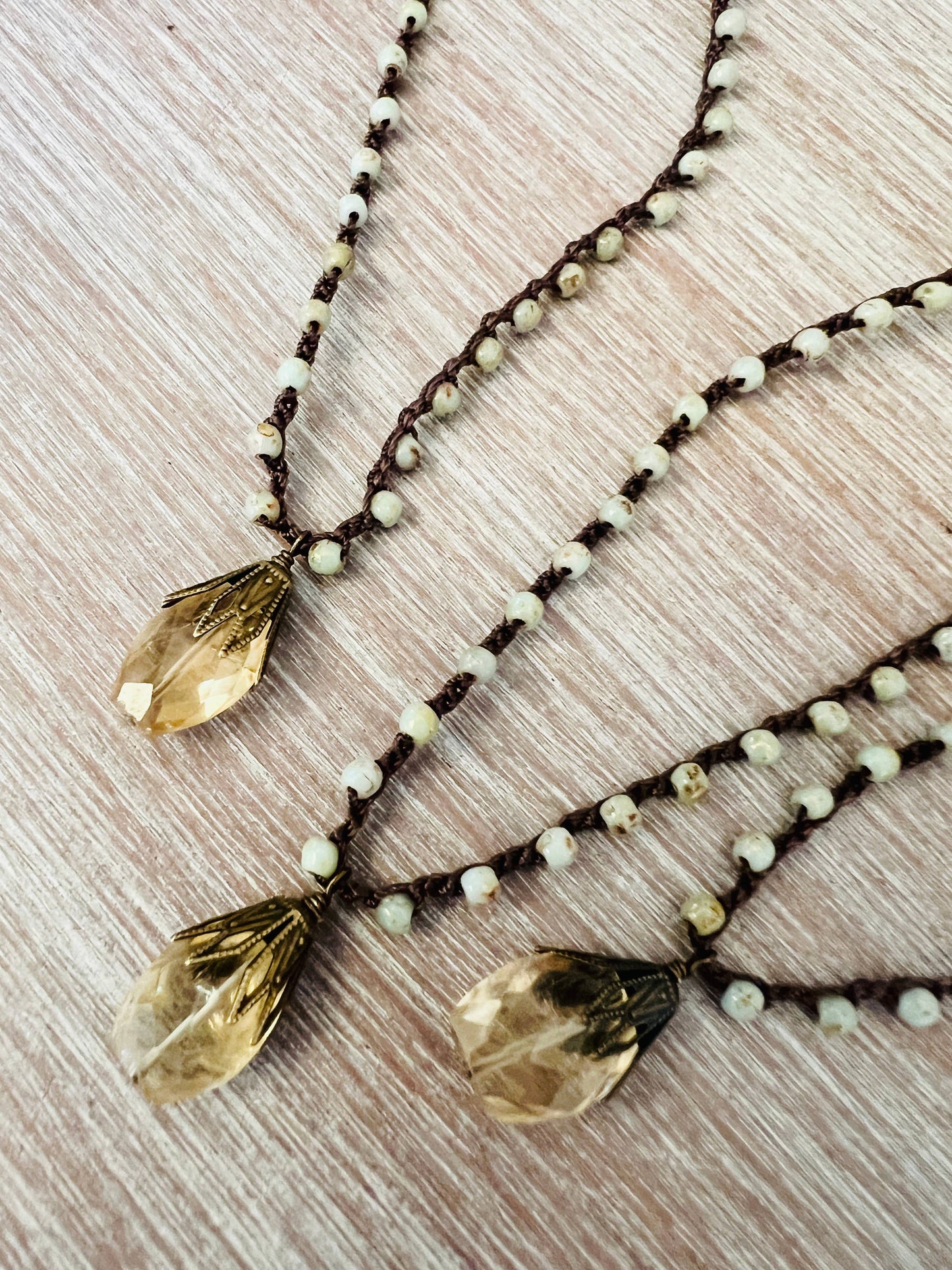 Faceted Citrine Necklace With Sandy Green Czech Crystal