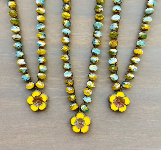 Sunshine Yellow Flower Necklace with Aqua & Yellow Crystal