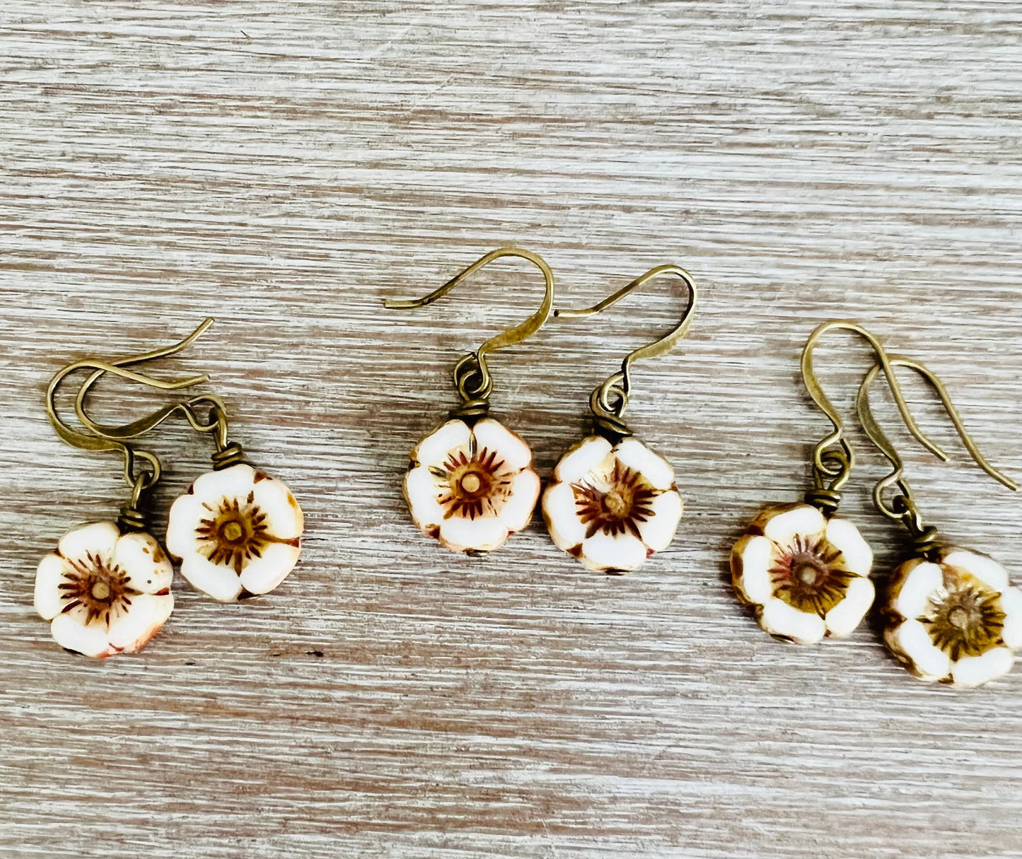 Dainty Pressed Glass Flower Earrings in Ivory