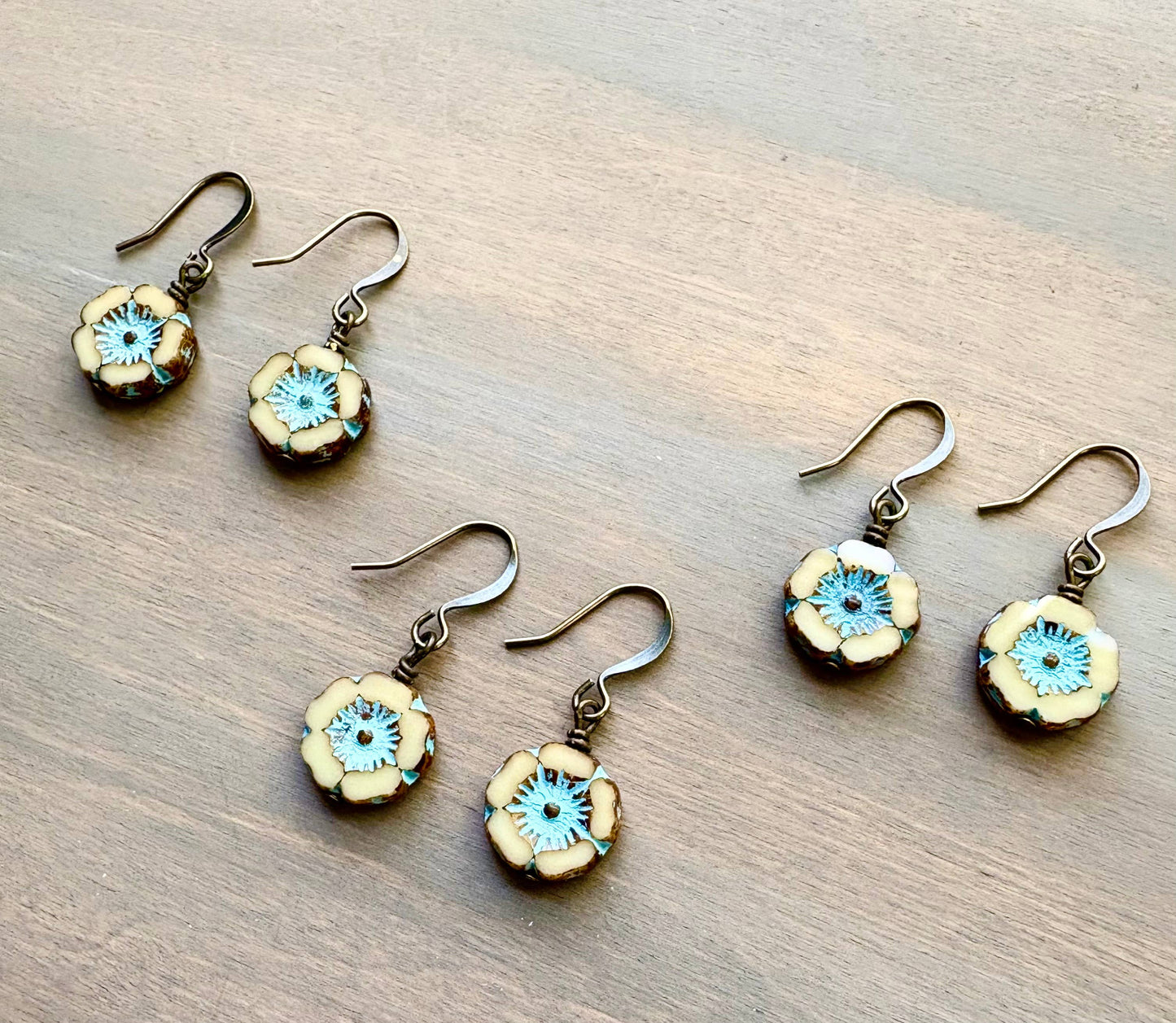Sand and Sky Dainty Pressed Glass Flower Earrings