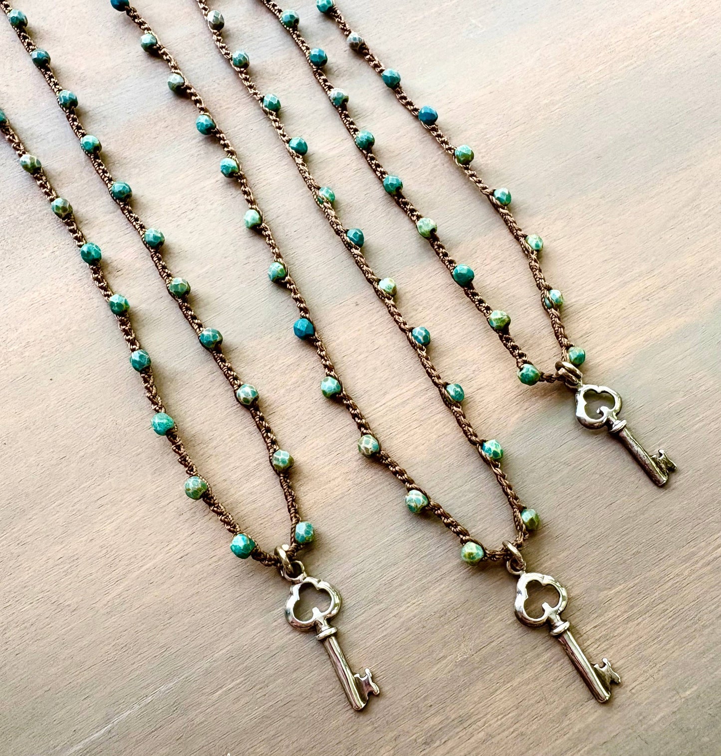 Dainty Sterling Silver Key Charm Crystal Necklace
