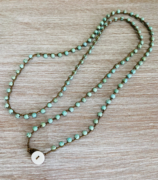 Long Turquoise Stone Crochet Necklace To Wear Long, Wrapped