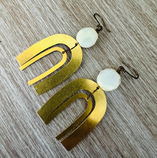 Double Rainbow Brass And Crystal Earrings