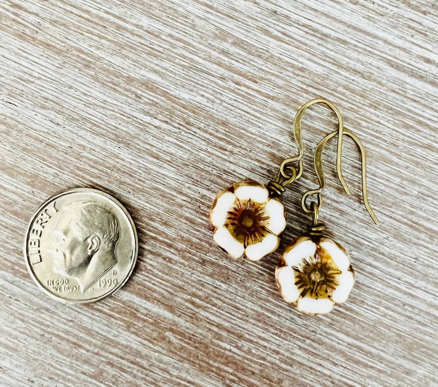 Dainty Pressed Glass Flower Earrings in Ivory