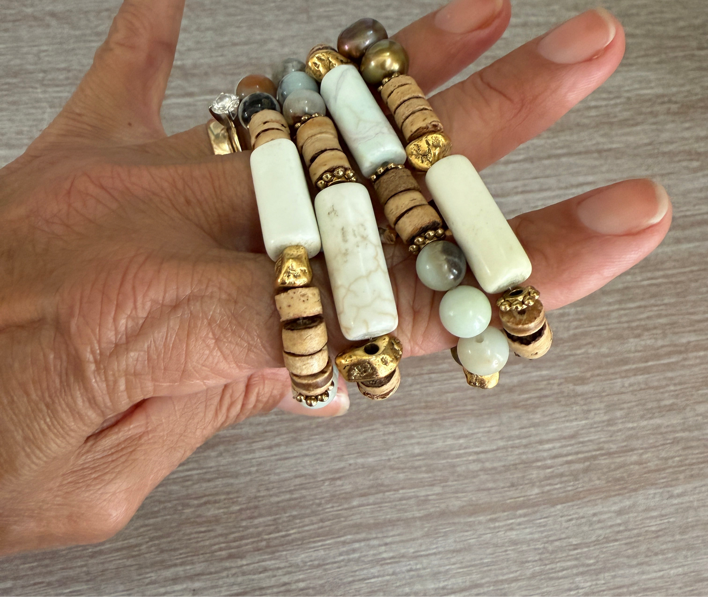 Semi Precious Stone And Freshwater Pearl Stretch Bracelet