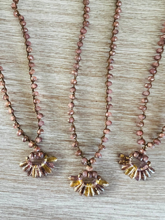 Art Deco Fan Necklace in Sunset Rose
