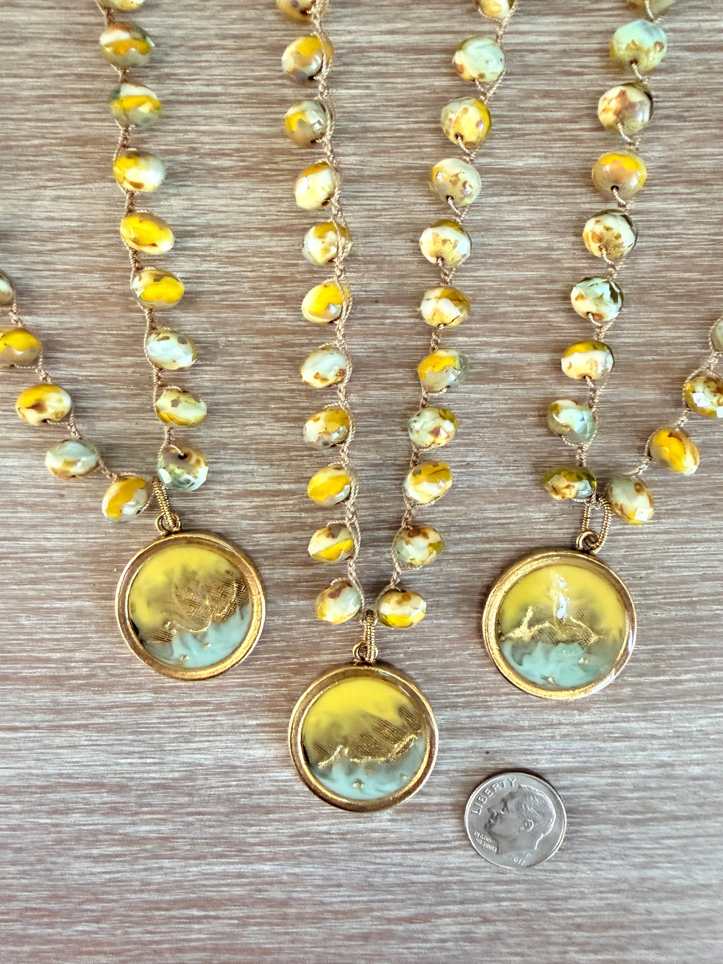 Citrus and Seafoam Portal Necklace With Crocheted Czech Crystal