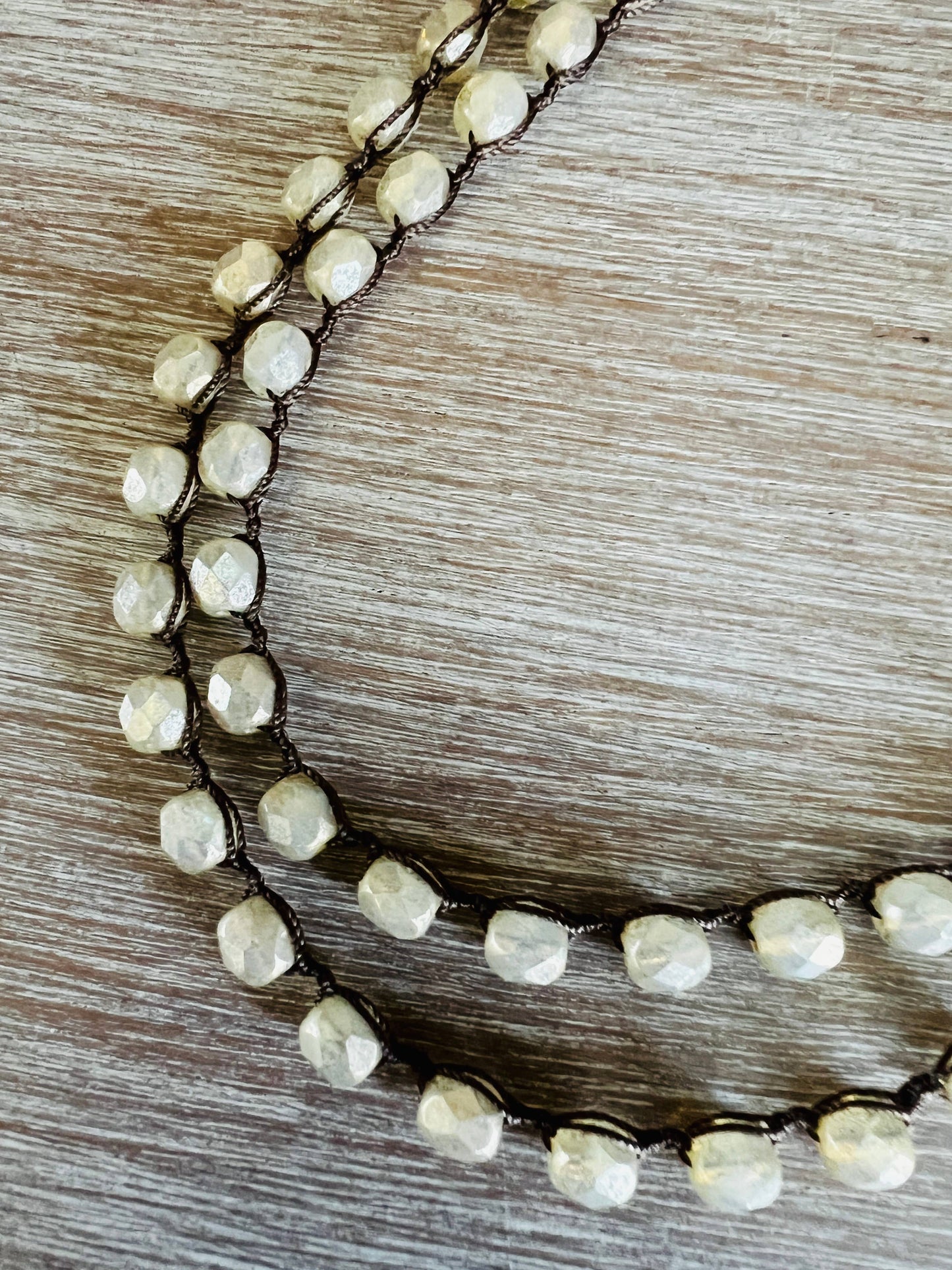 Ivory Cream Shimmer Long Layering Necklace To Wrap Or Double