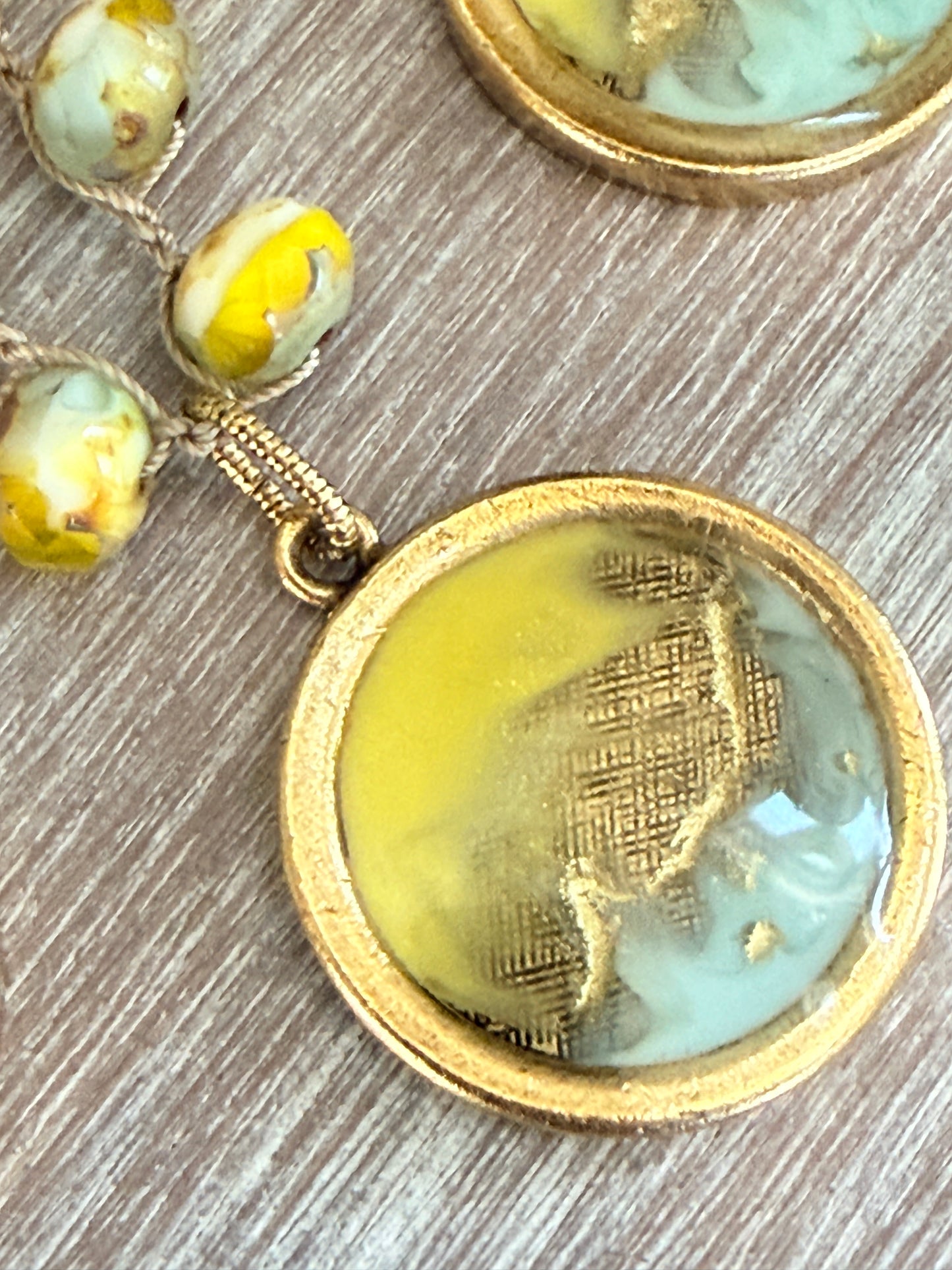 Citrus and Seafoam Portal Necklace With Crocheted Czech Crystal