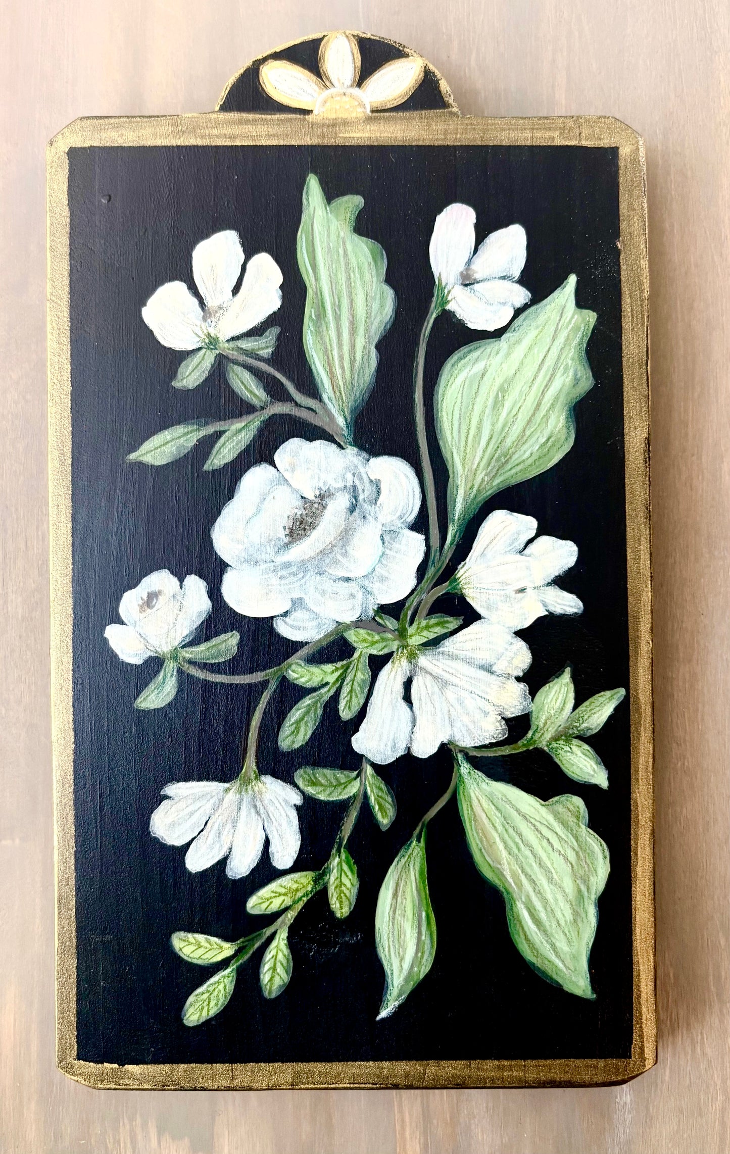 Original Painting Floral Spray Bouquet Wooden Plaque Home Decor