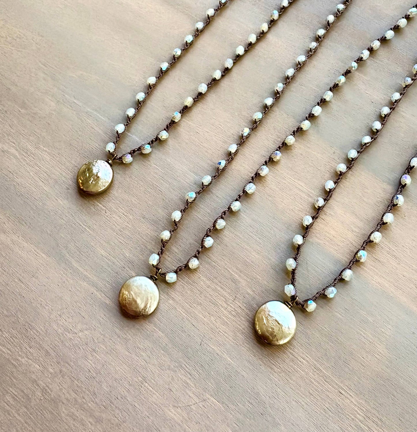 Platinum Freshwater Coin Pearl Crocheted Necklace