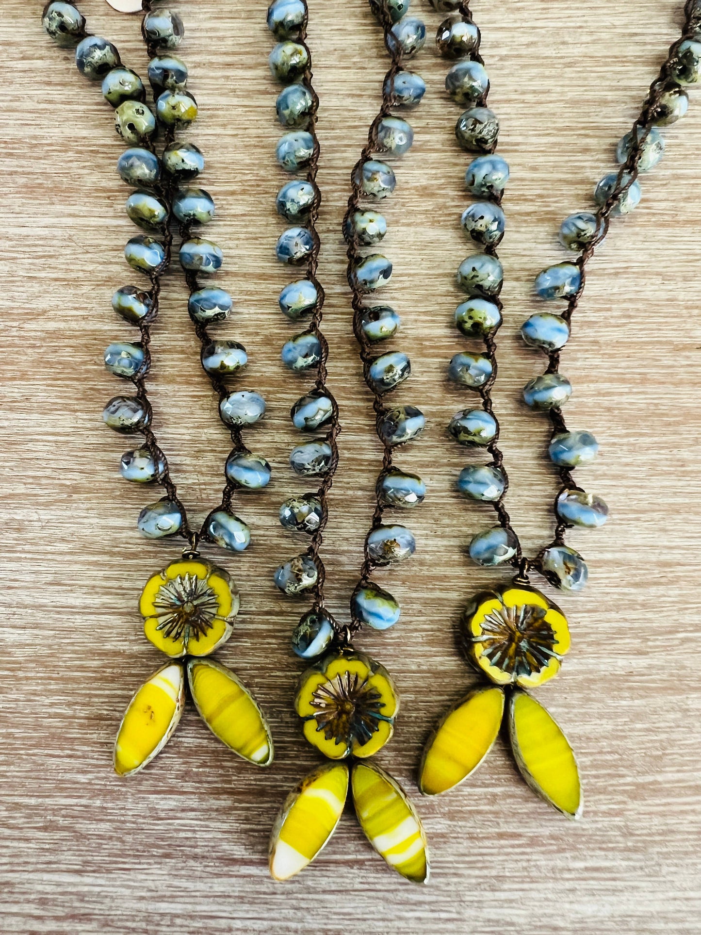 Vintage Flora Necklace In Sunshine Yellow & Cornflower Blue