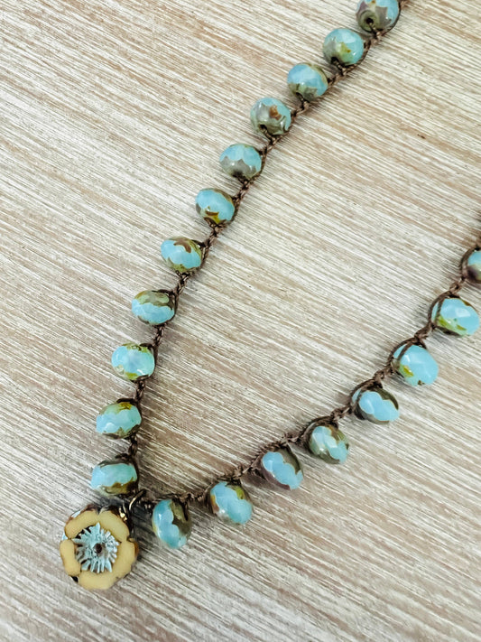 Sand and Sky Pressed Glass Crystal Flower Necklace