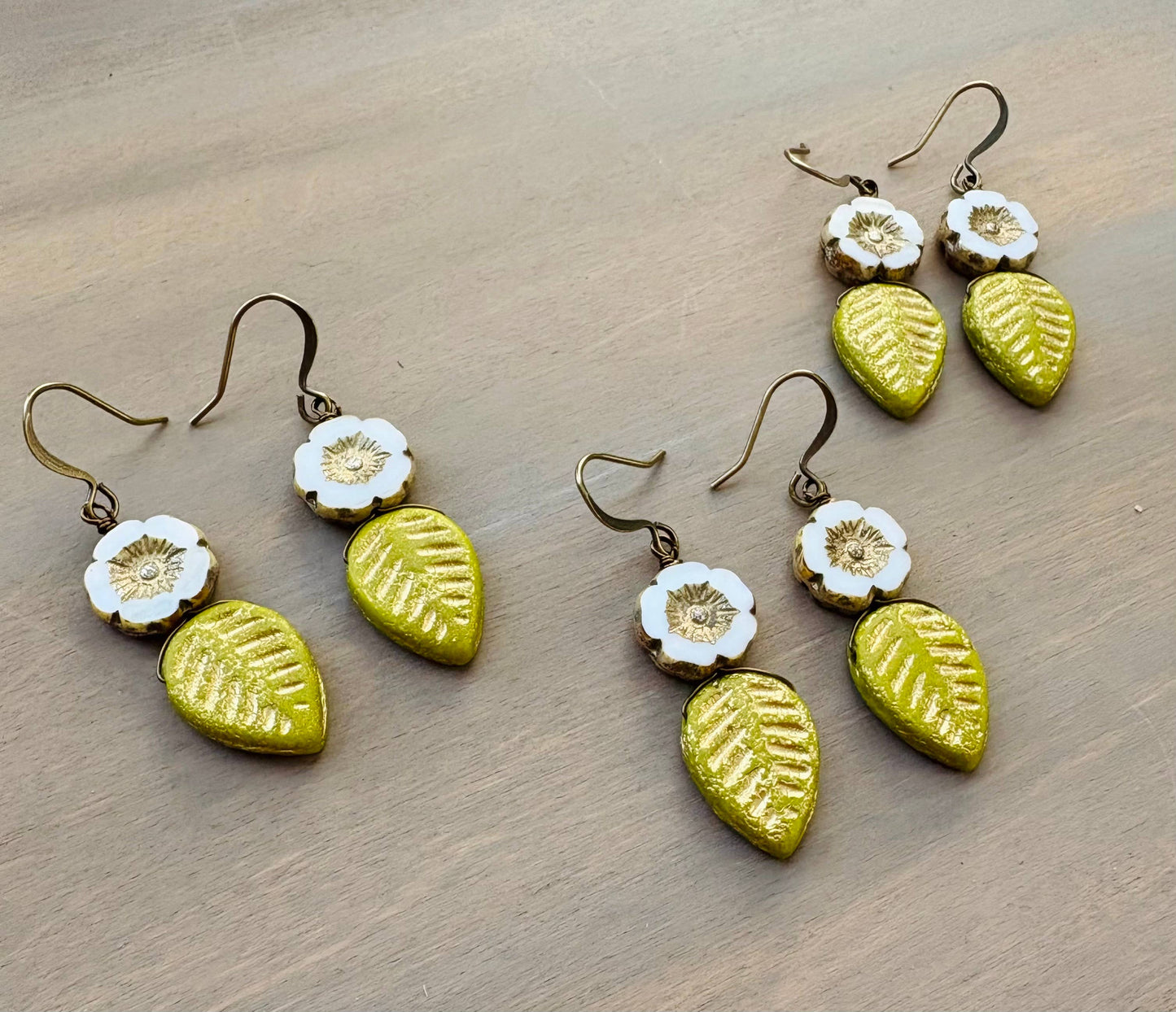 Spring Flora and Leaf Crystal Earrings In Shimmering Green