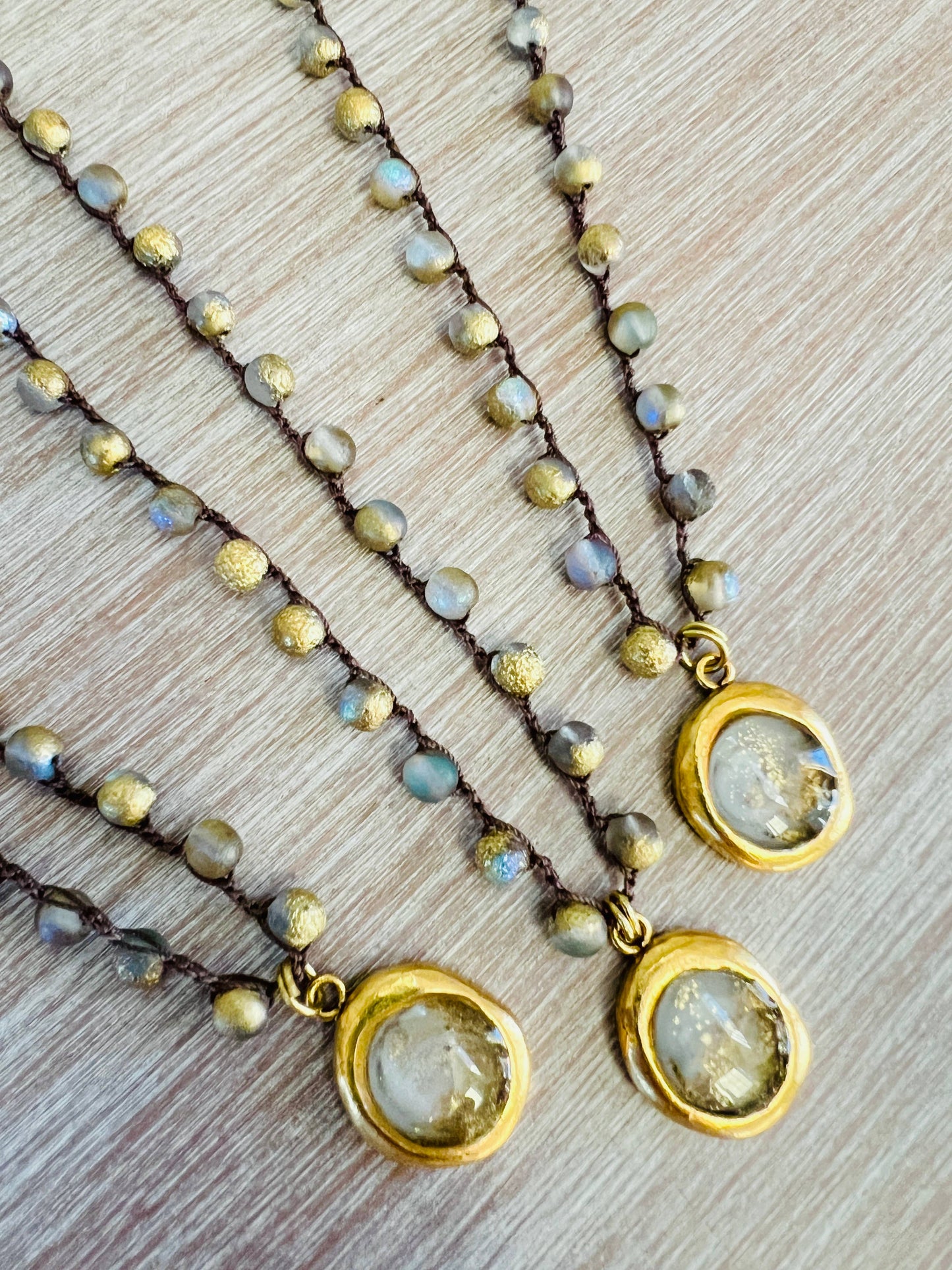 Galaxy Star Portal Pendant With Crocheted Crystal Strand