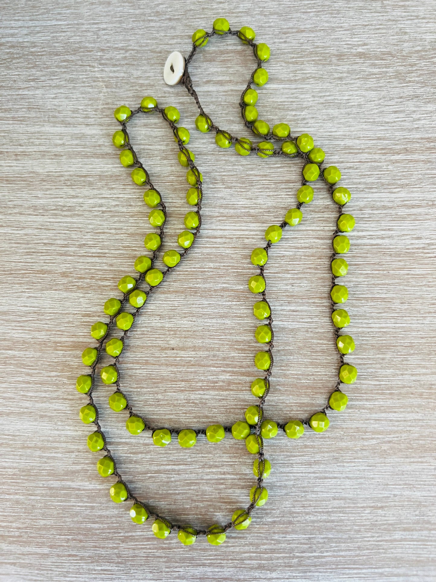 Avocado Crystal Long Strand Necklace To Layer Or Wrap