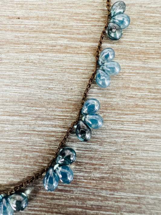 Crystal Fan Drop Necklace In Translucent Denim