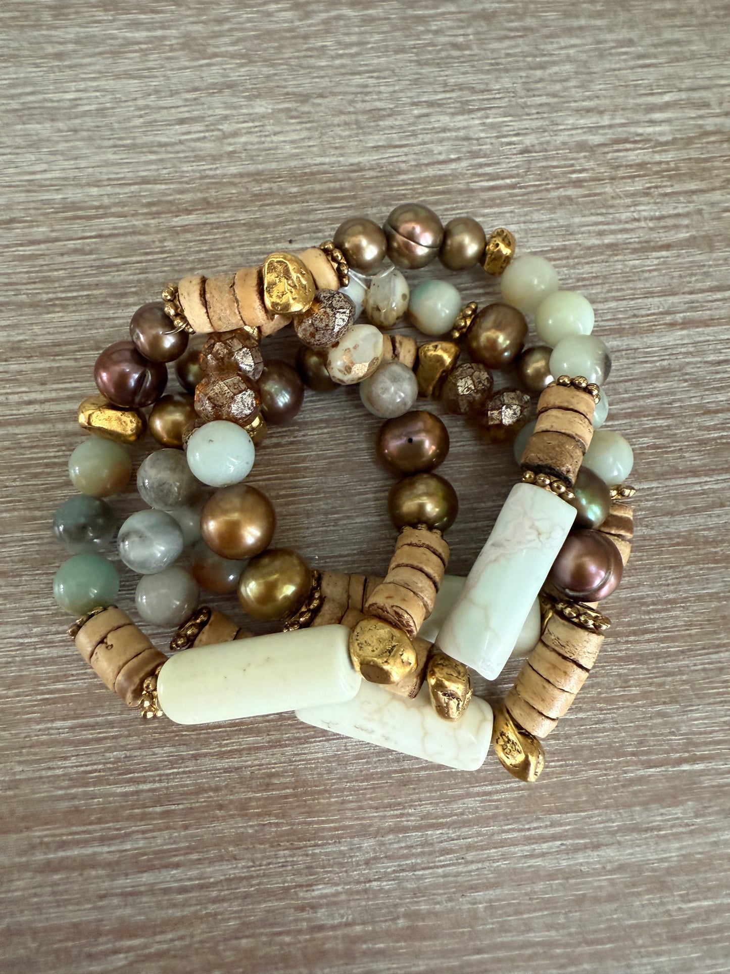 Semi Precious Stone And Freshwater Pearl Stretch Bracelet