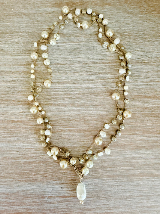 Saltwater Long Baroque Pearl Crocheted Necklace