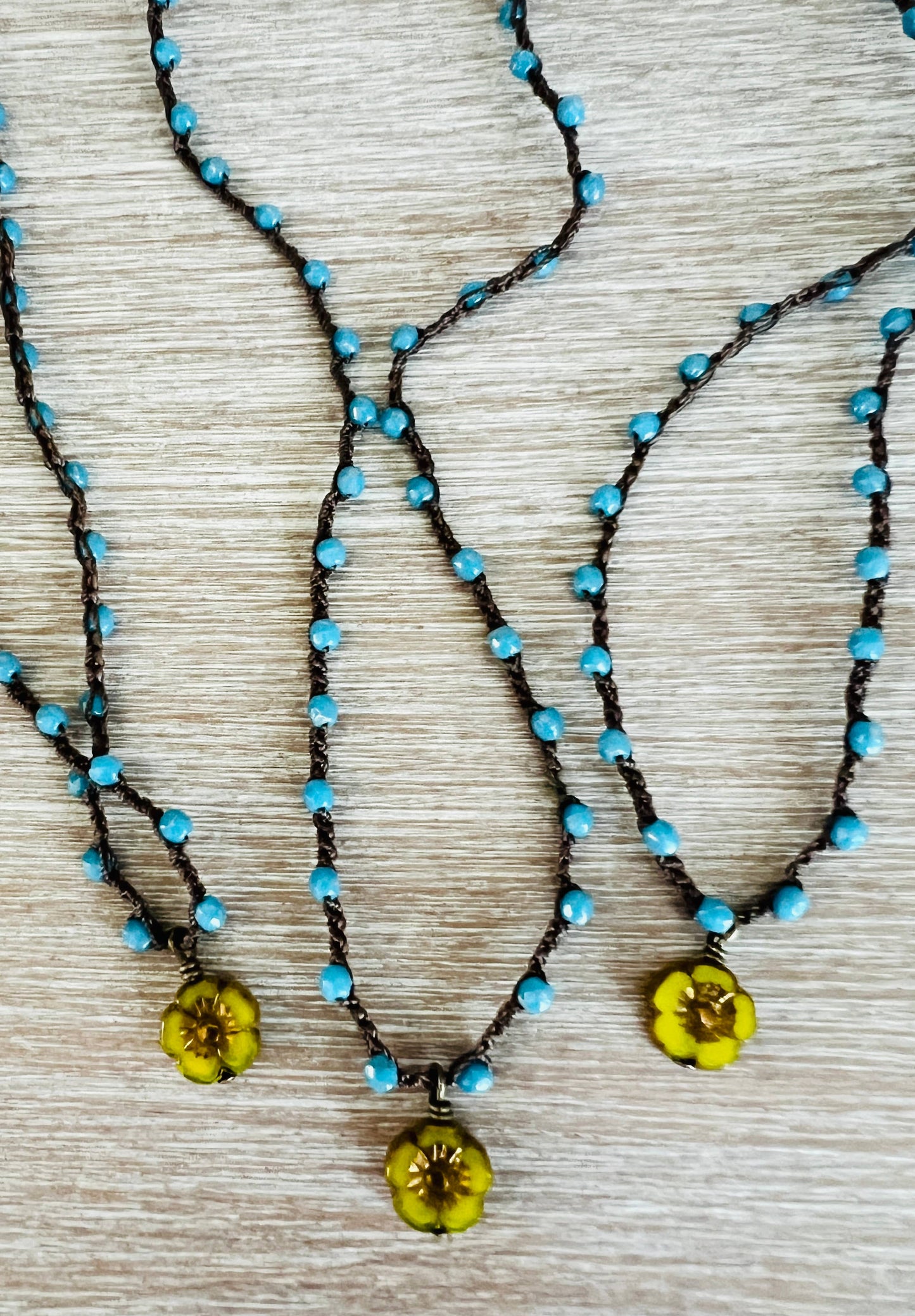 Citron Dainty Glass Flower With Denim Czech Crystal 