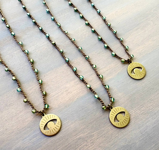 Galaxy Crystal Eye of Protection Crocheted Necklace 