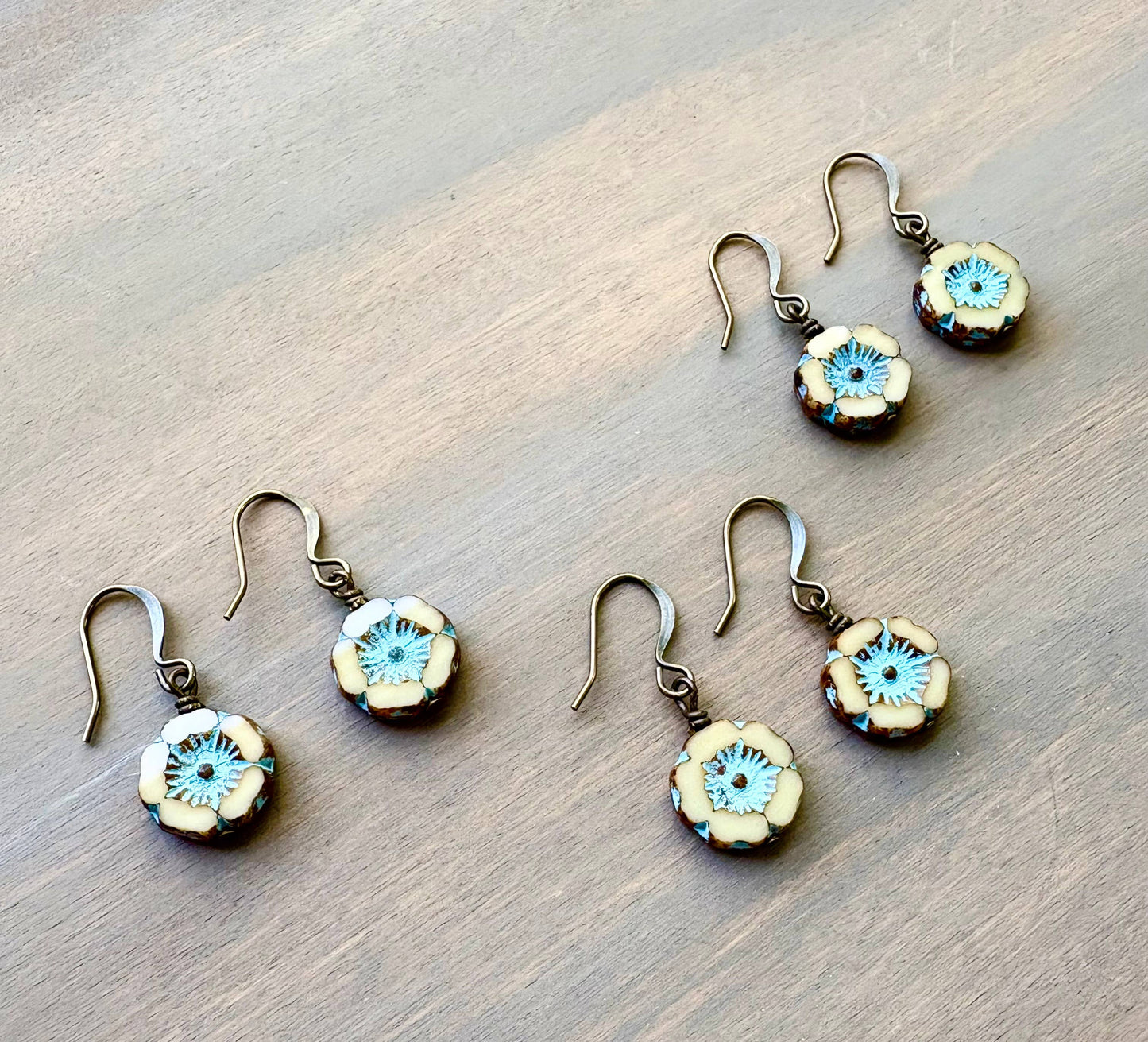 Sand and Sky Dainty Pressed Glass Flower Earrings