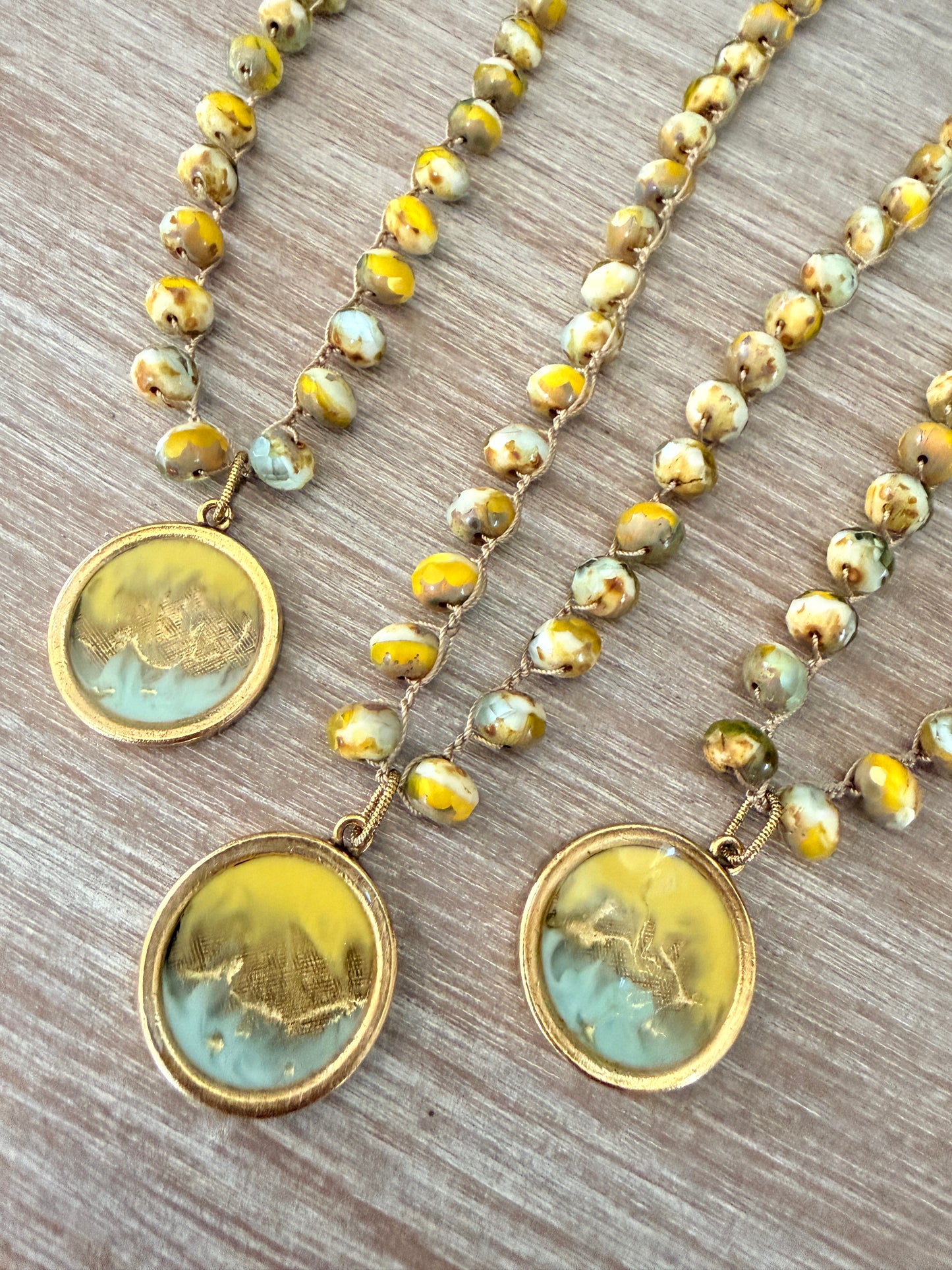 Citrus and Seafoam Portal Necklace With Crocheted Czech Crystal
