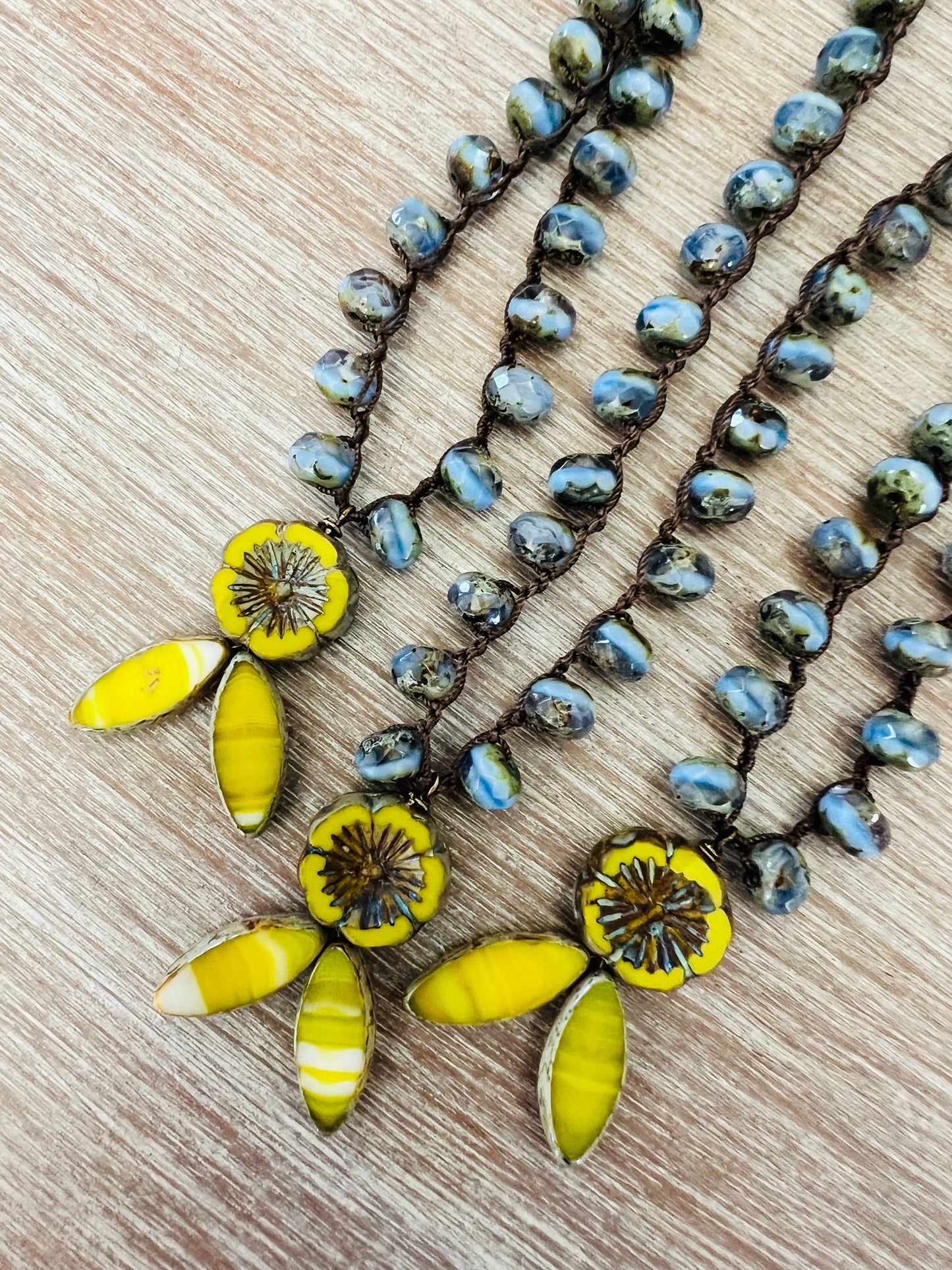 Vintage Flora Necklace In Sunshine Yellow & Cornflower Blue