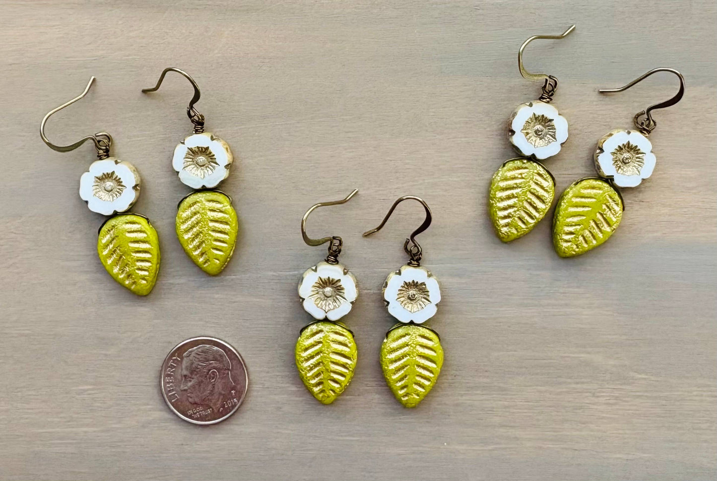 Spring Flora and Leaf Crystal Earrings In Shimmering Green