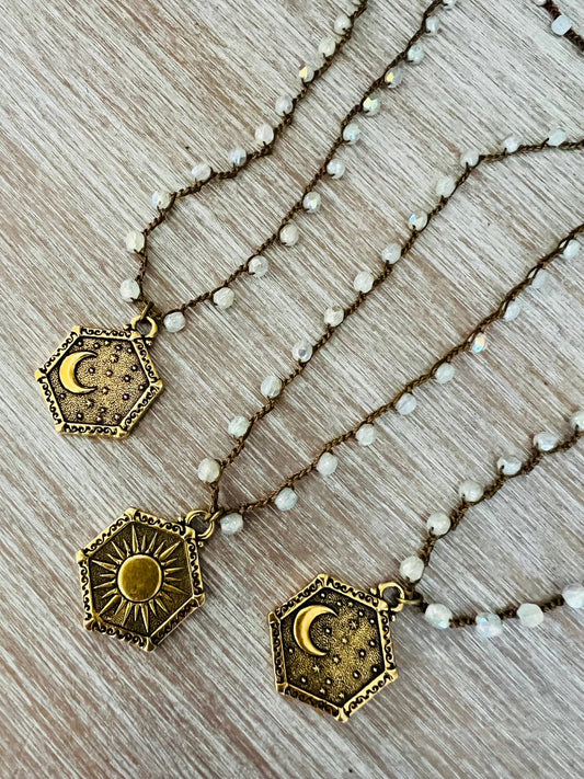 Reversible Sun And Moon Necklace With Crocheted Crystals