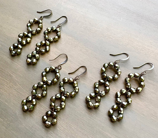 Warm Beige Triple Loop Crystal Earrings