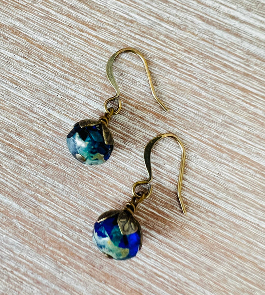 Earthen Beauty Drop Crystal Earrings in Riviera Blue