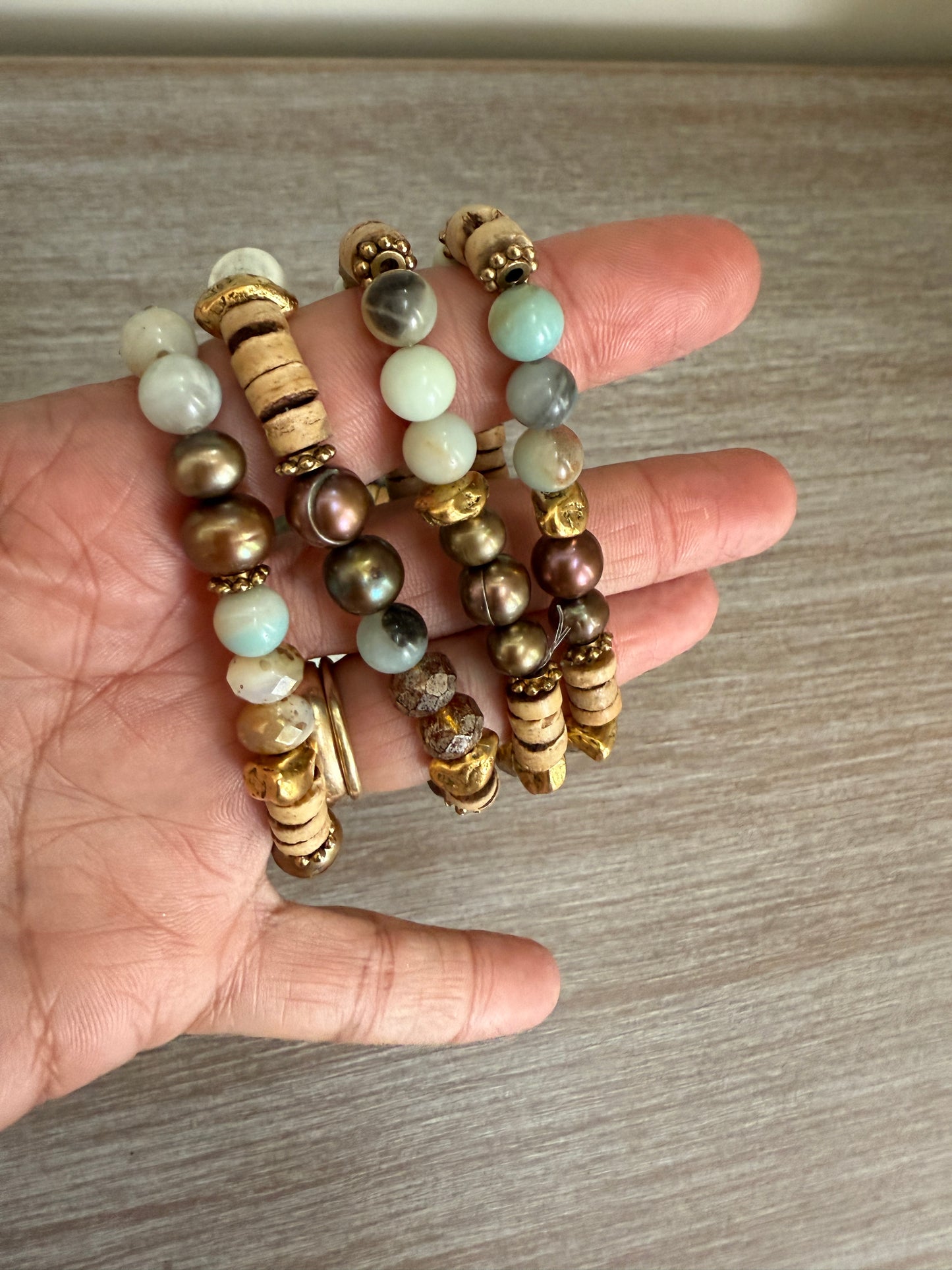 Semi Precious Stone And Freshwater Pearl Stretch Bracelet