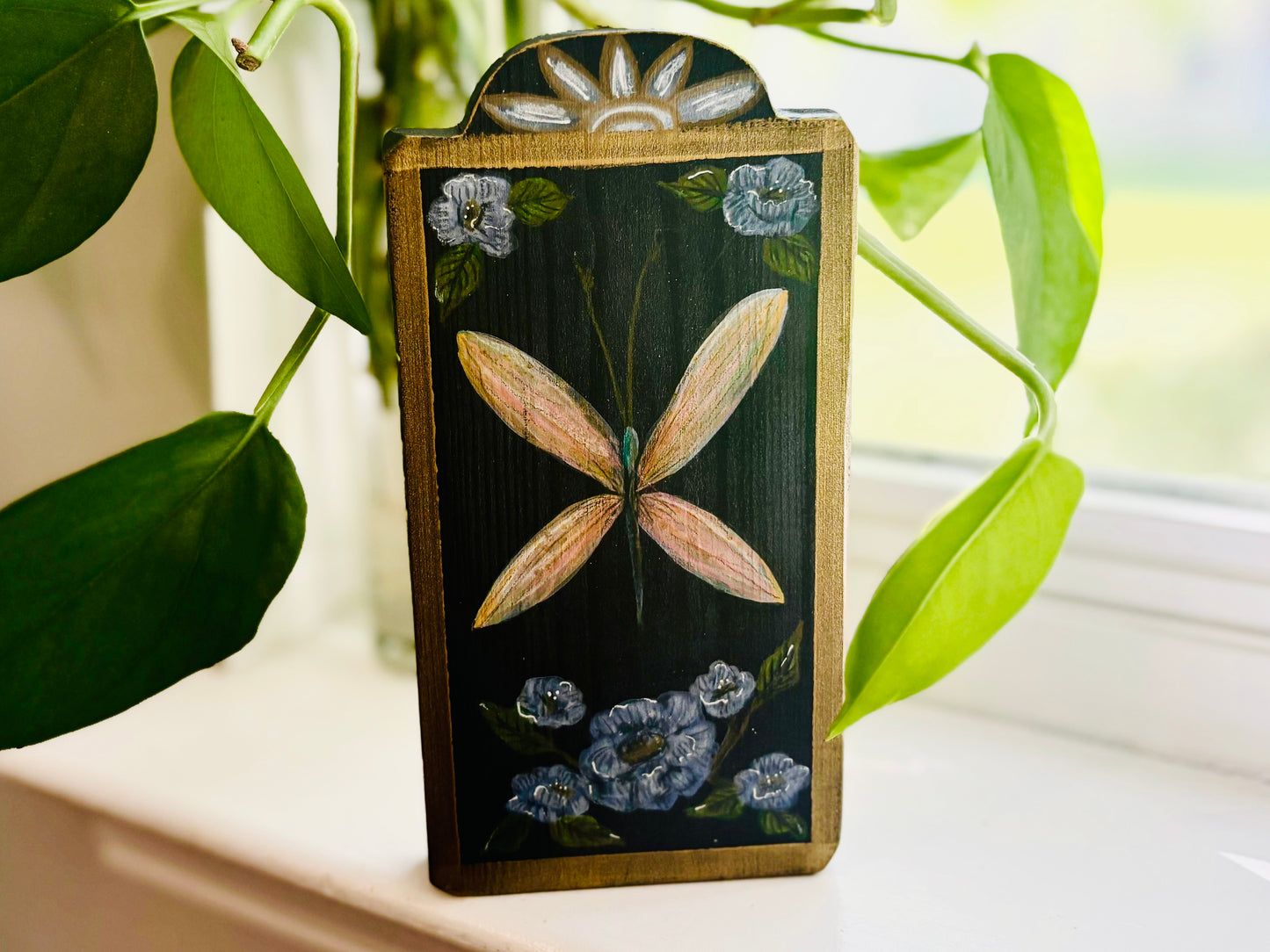 Dragonfly Original Hand Painted Artwork On Wooden Plaque