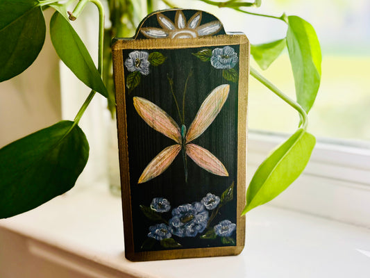 Dragonfly Original Hand Painted Artwork On Wooden Plaque