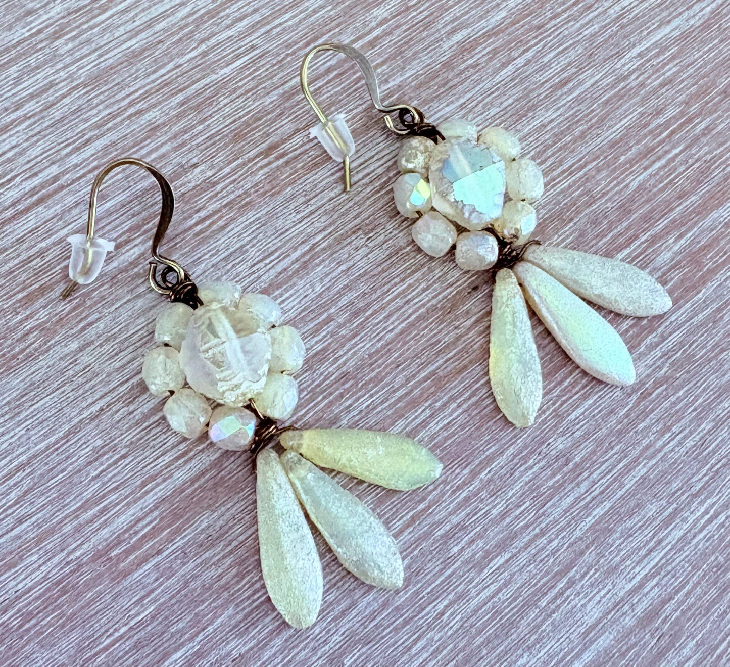 Floral Dagger Princess Earrings With Ivory Etched Crystal