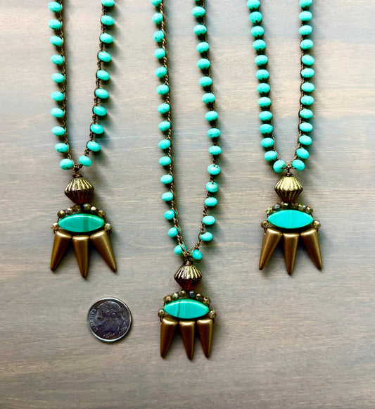 Empress Boho Crystal Crocheted Necklace With Teal and Gold