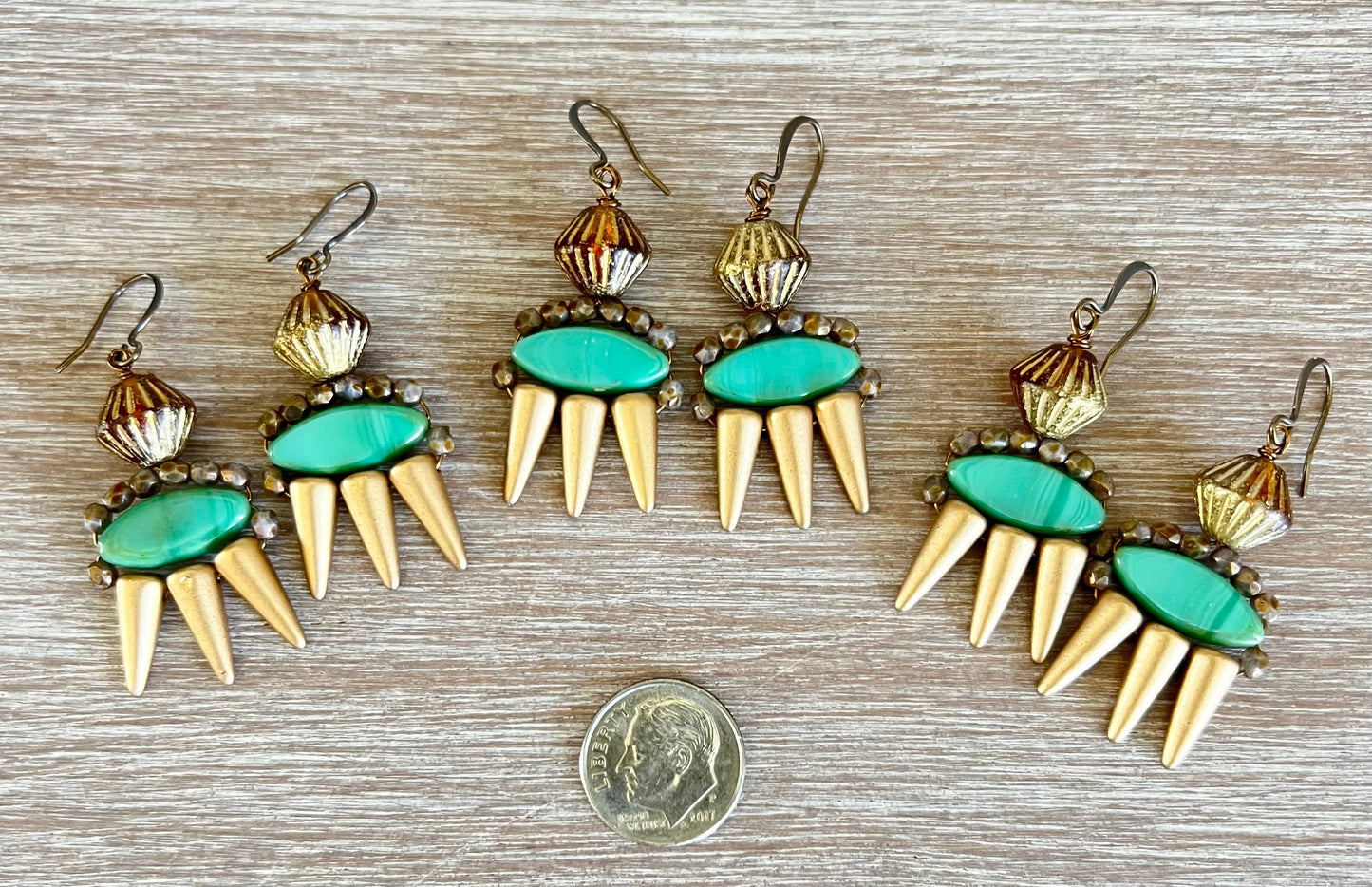 Empress Boho Crystal Earrings In Teal And Gold