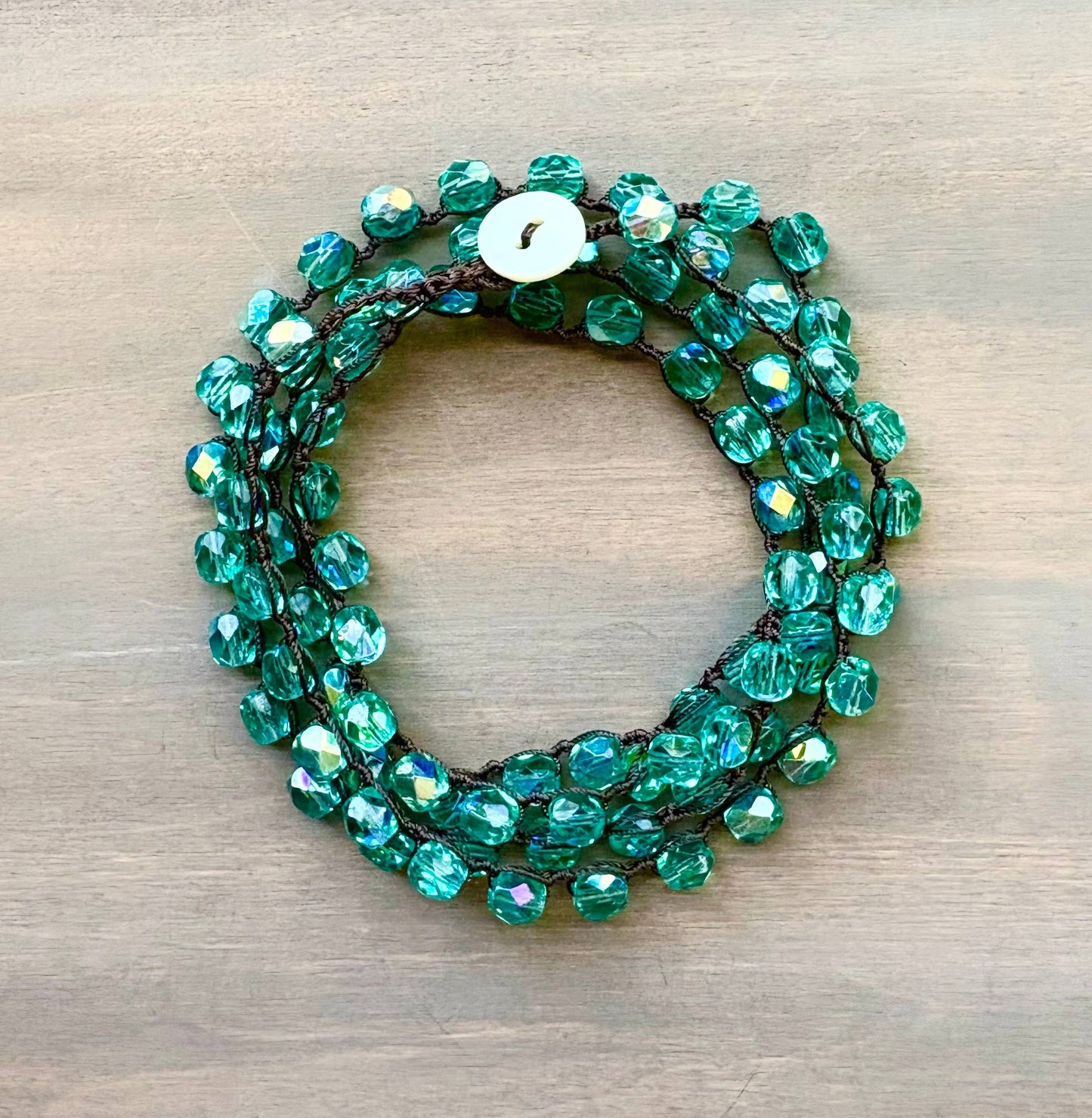 Shimmering Aqua Long Crystal Strand Necklace Layer Or Wrap 