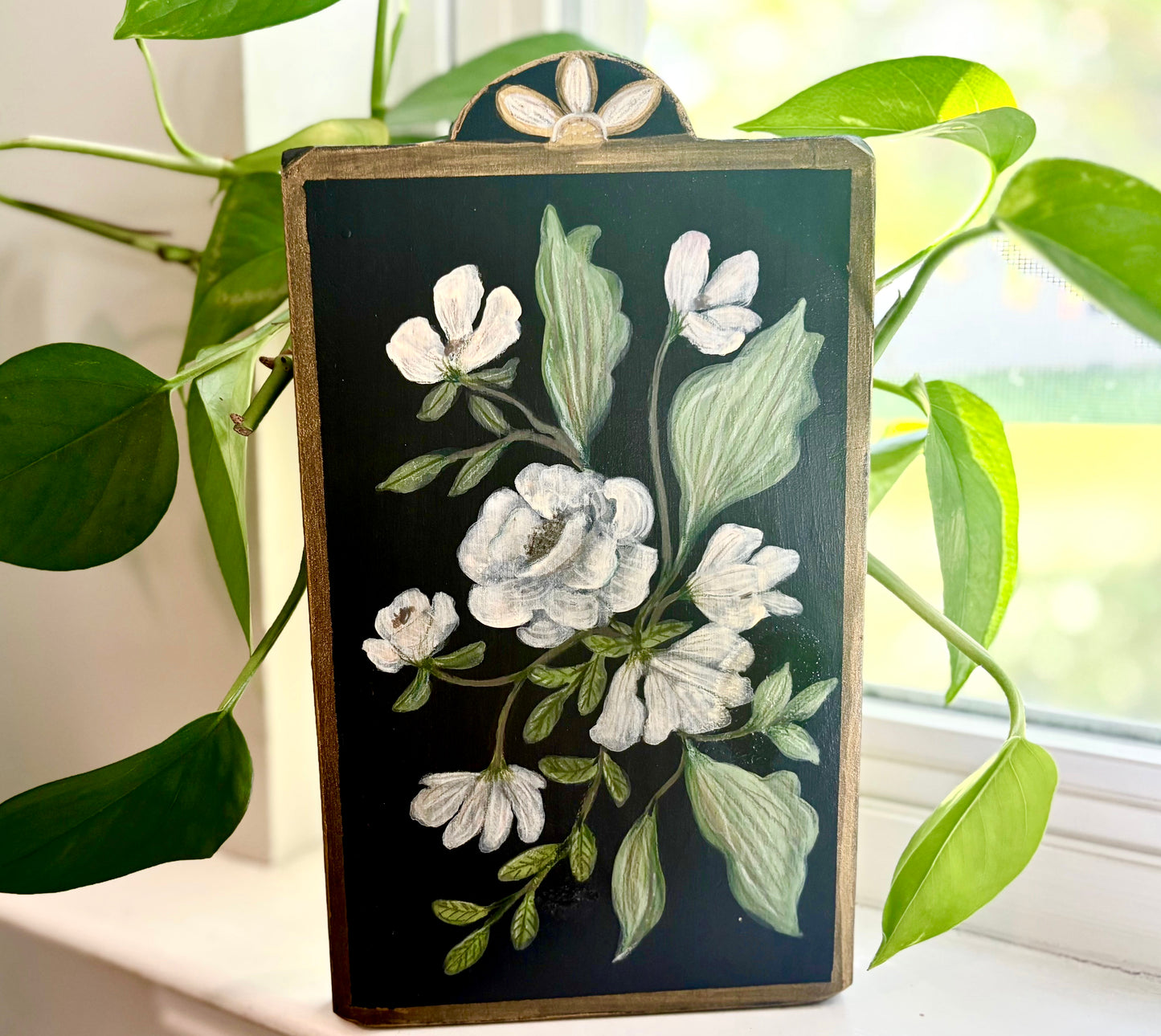 Original Painting Floral Spray Bouquet Wooden Plaque Home Decor