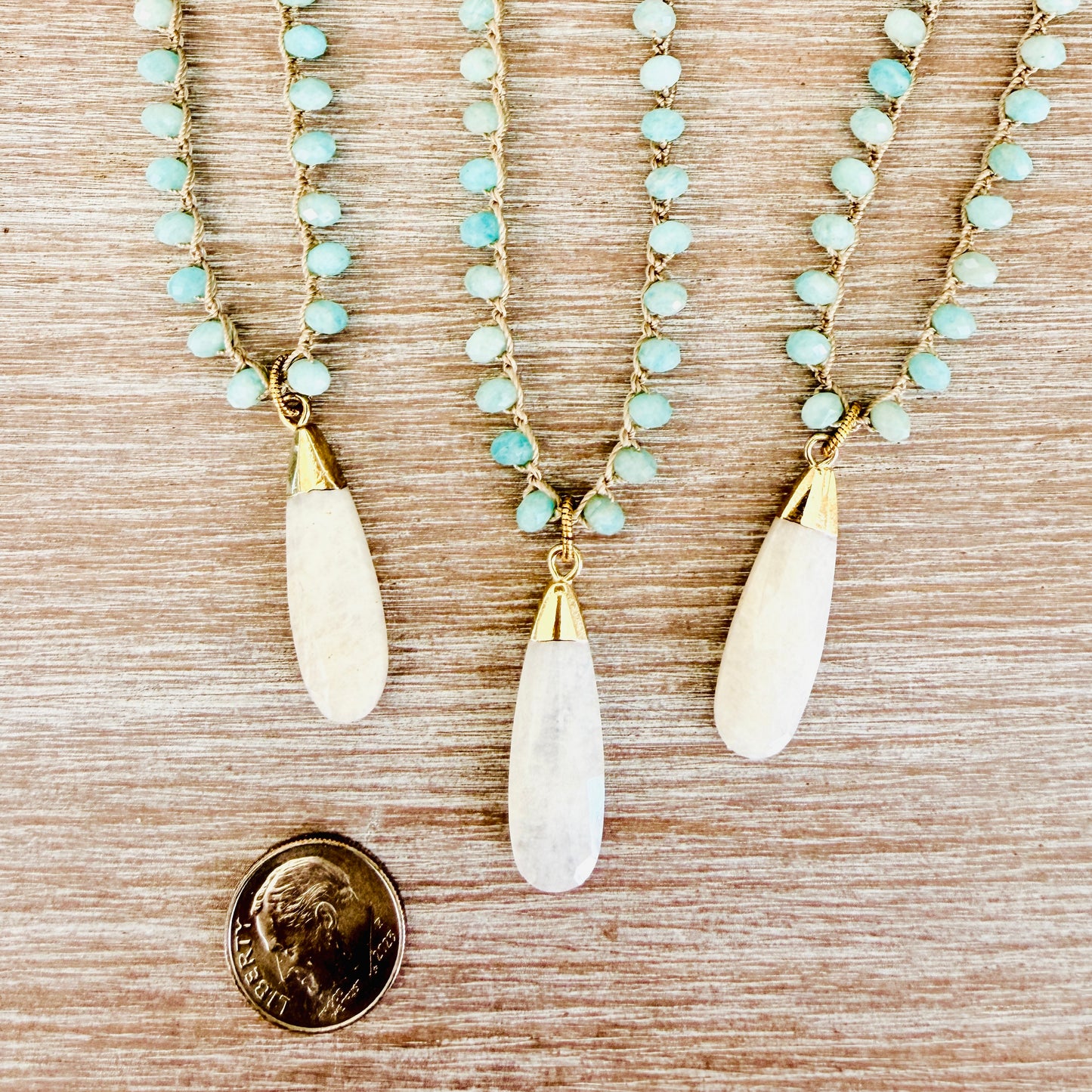 Coastal Moonstone Beach Necklace With And Crocheted Amazonite