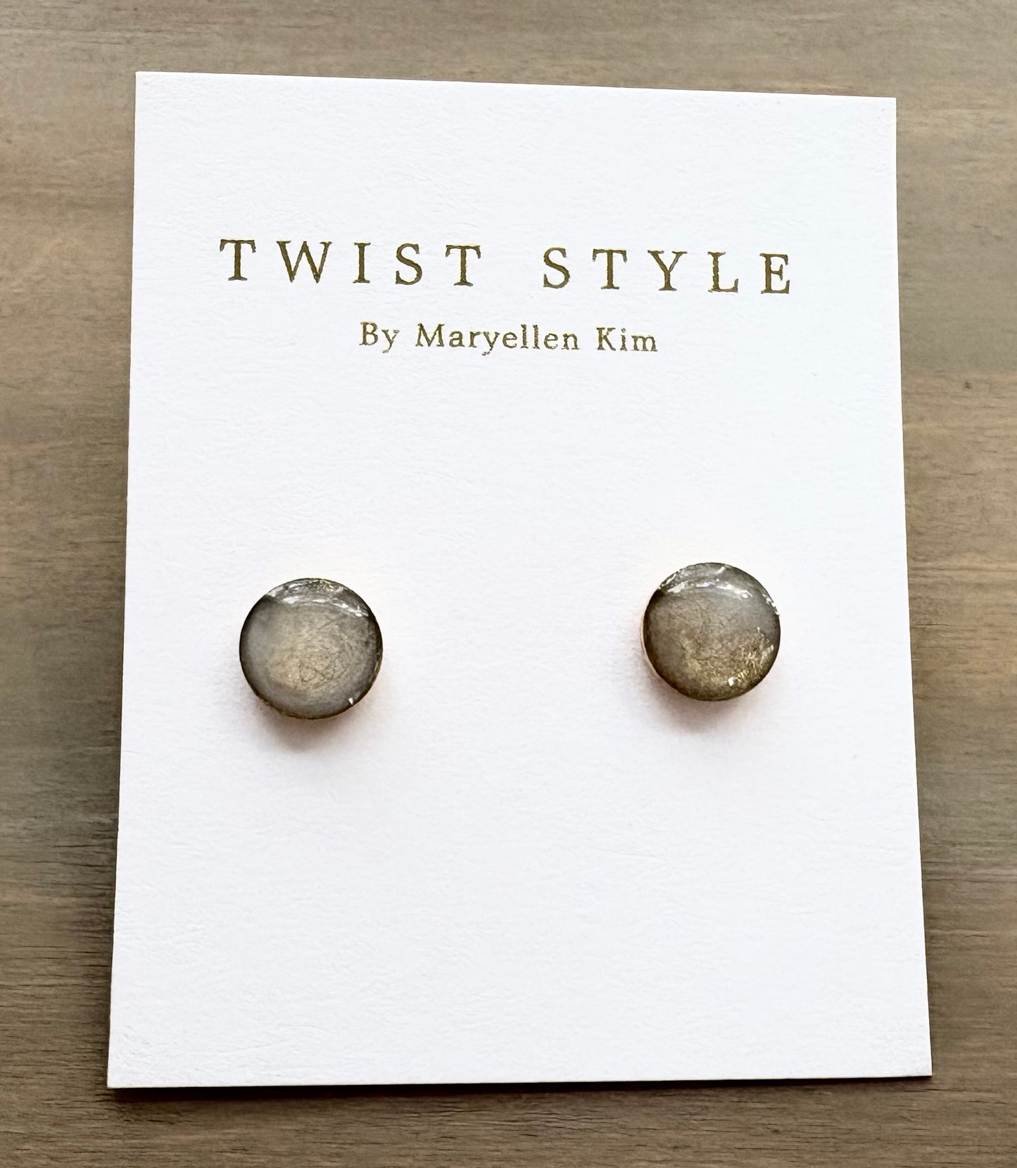 Handmade post earrings in ivory seashell and gold