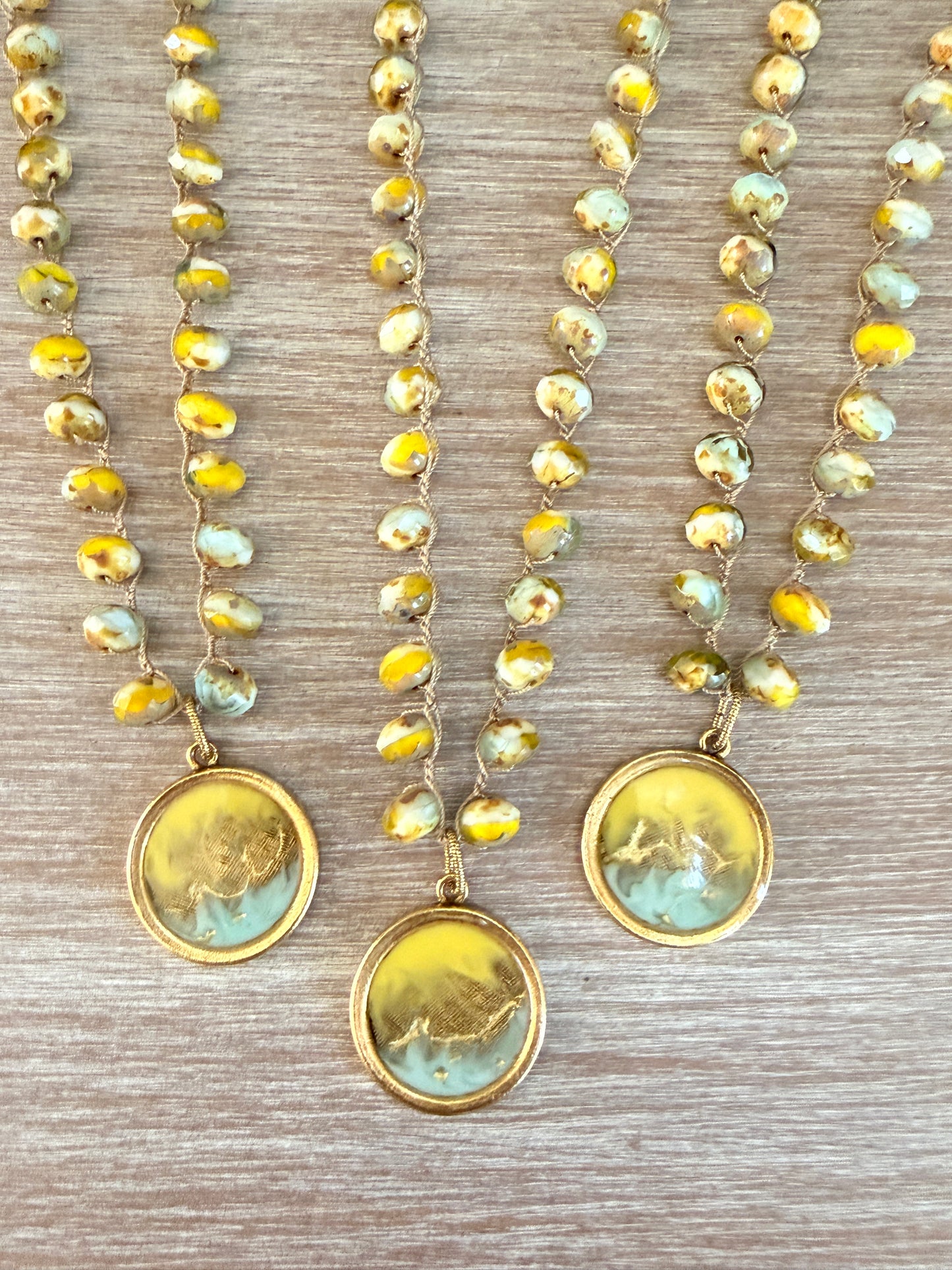 Citrus and Seafoam Portal Necklace With Crocheted Czech Crystal
