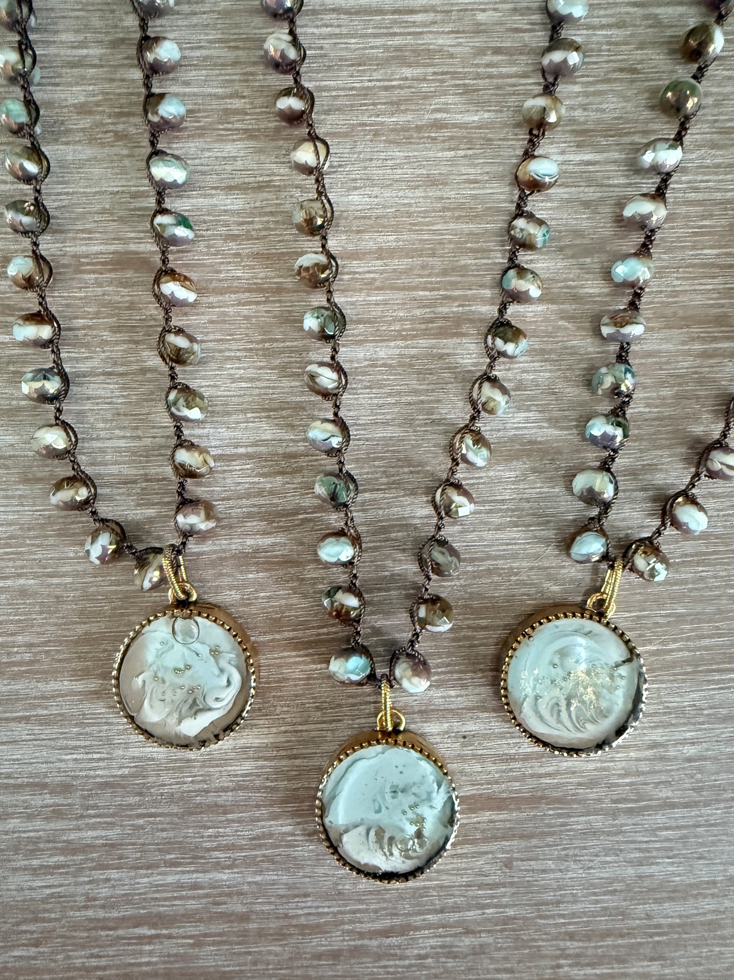 Lunar Surface Moon Portal Necklace With Crocheted Czech Crystal