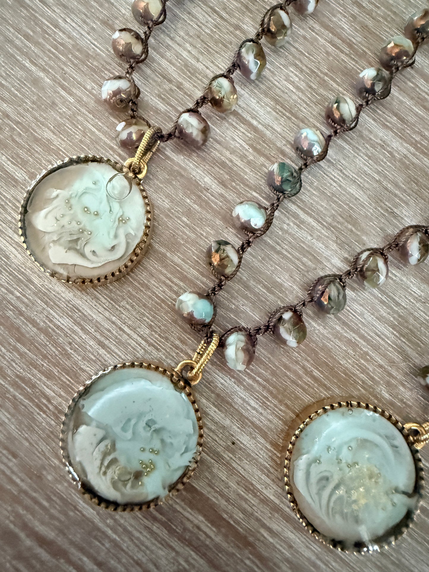 Lunar Surface Moon Portal Necklace With Crocheted Czech Crystal