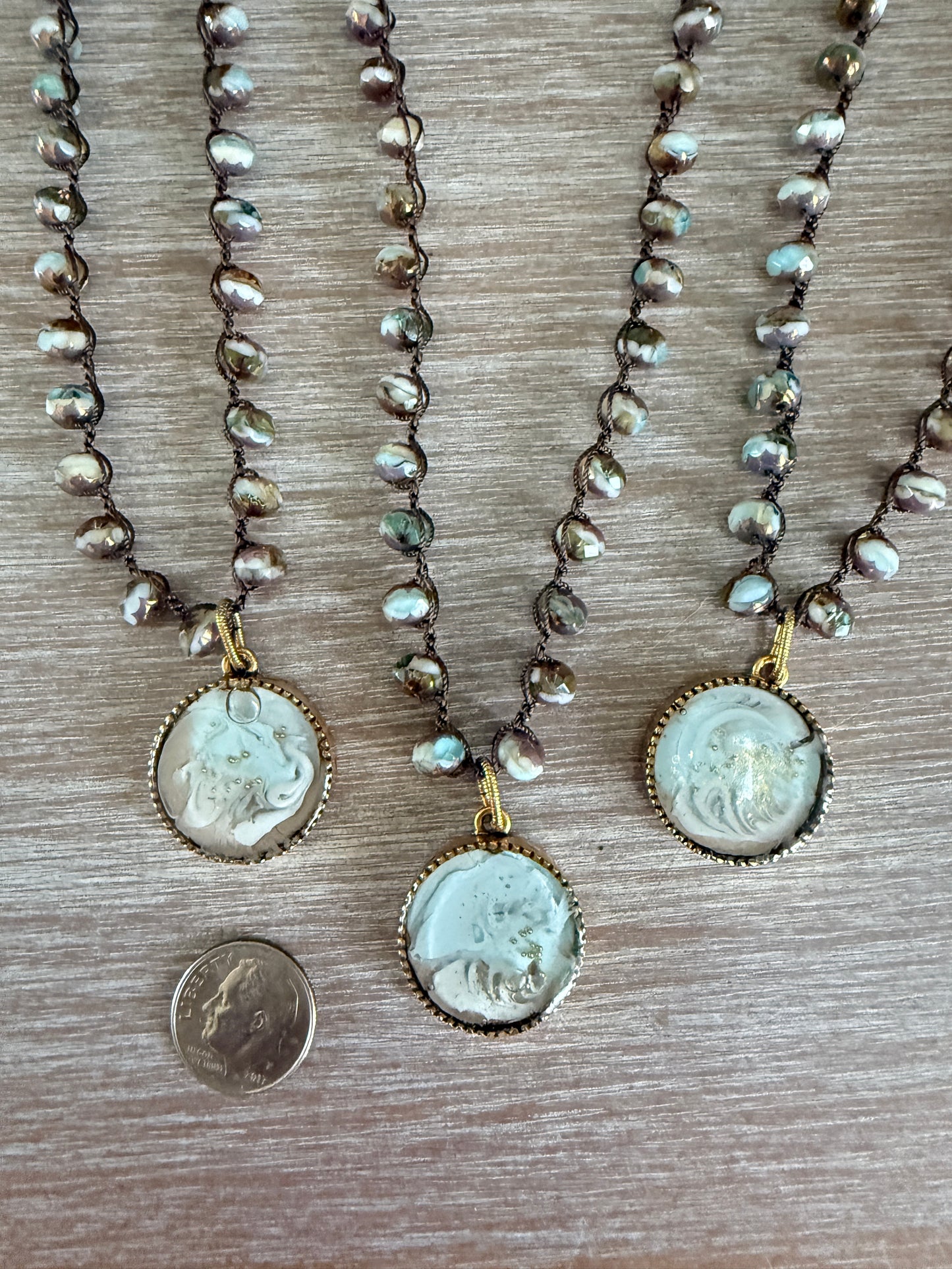 Lunar Surface Moon Portal Necklace With Crocheted Czech Crystal