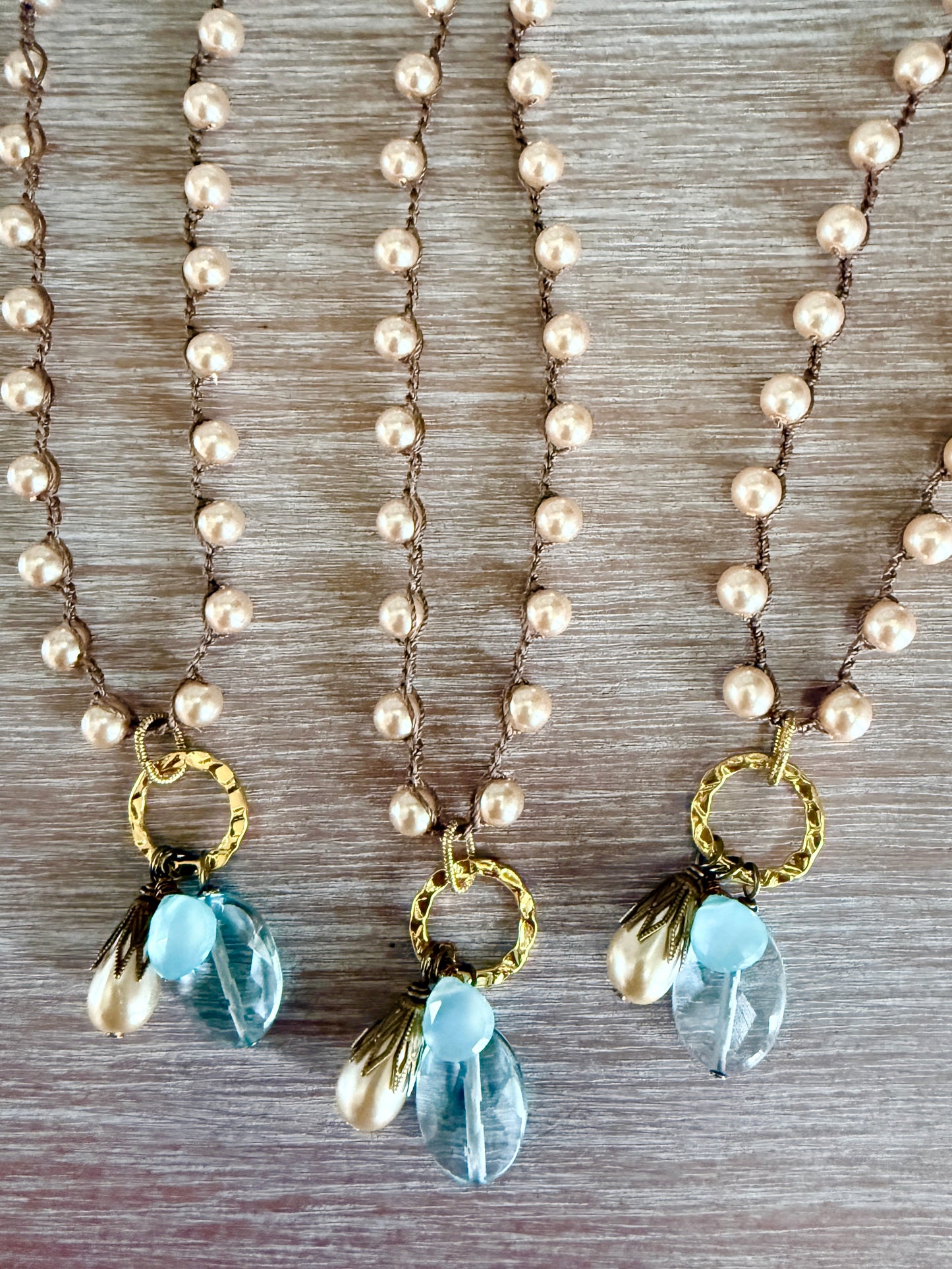 Long Champagne Bauble Necklace With Quartz & Chalcedony