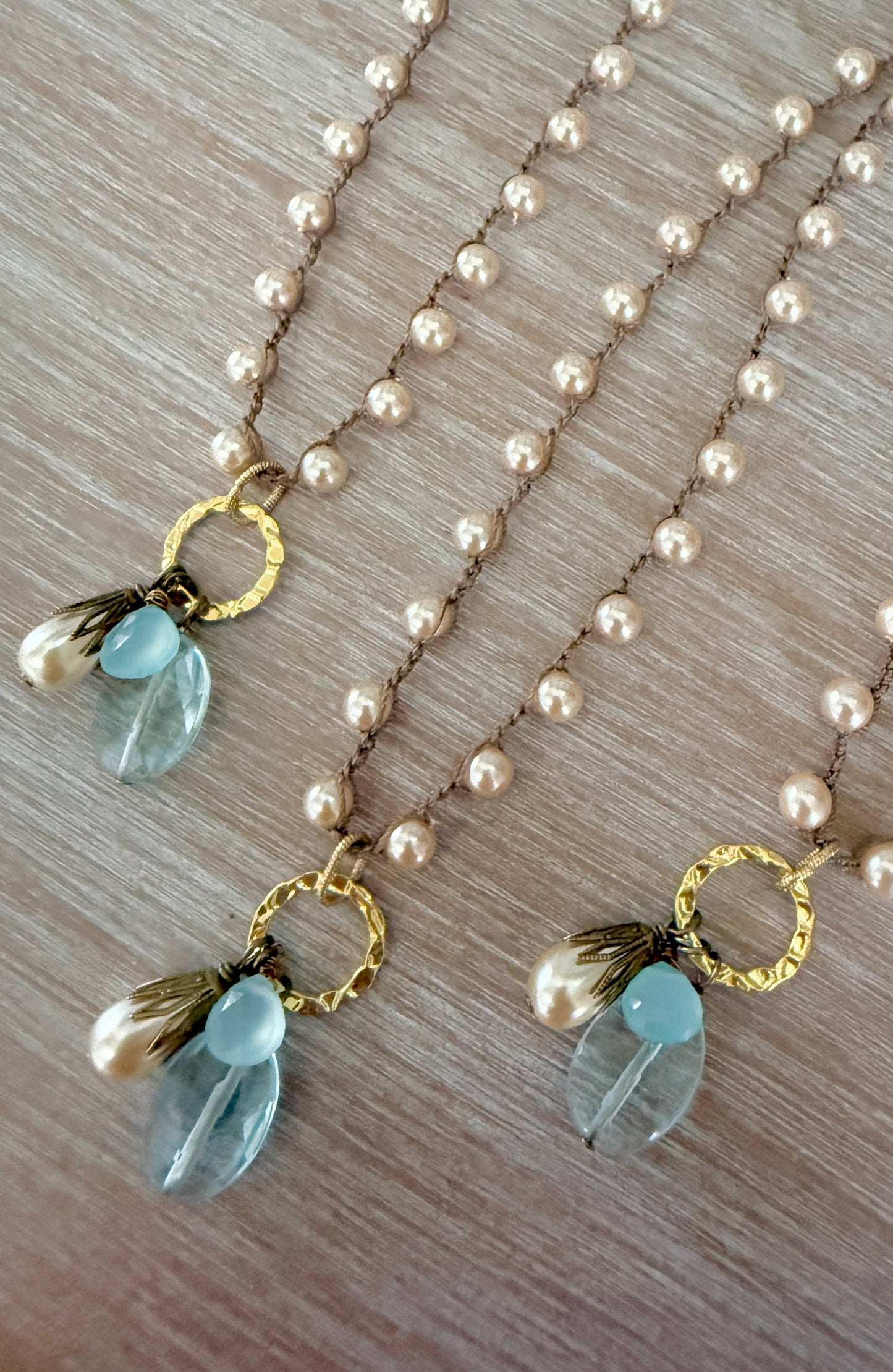 Long Champagne Bauble Necklace With Quartz & Chalcedony